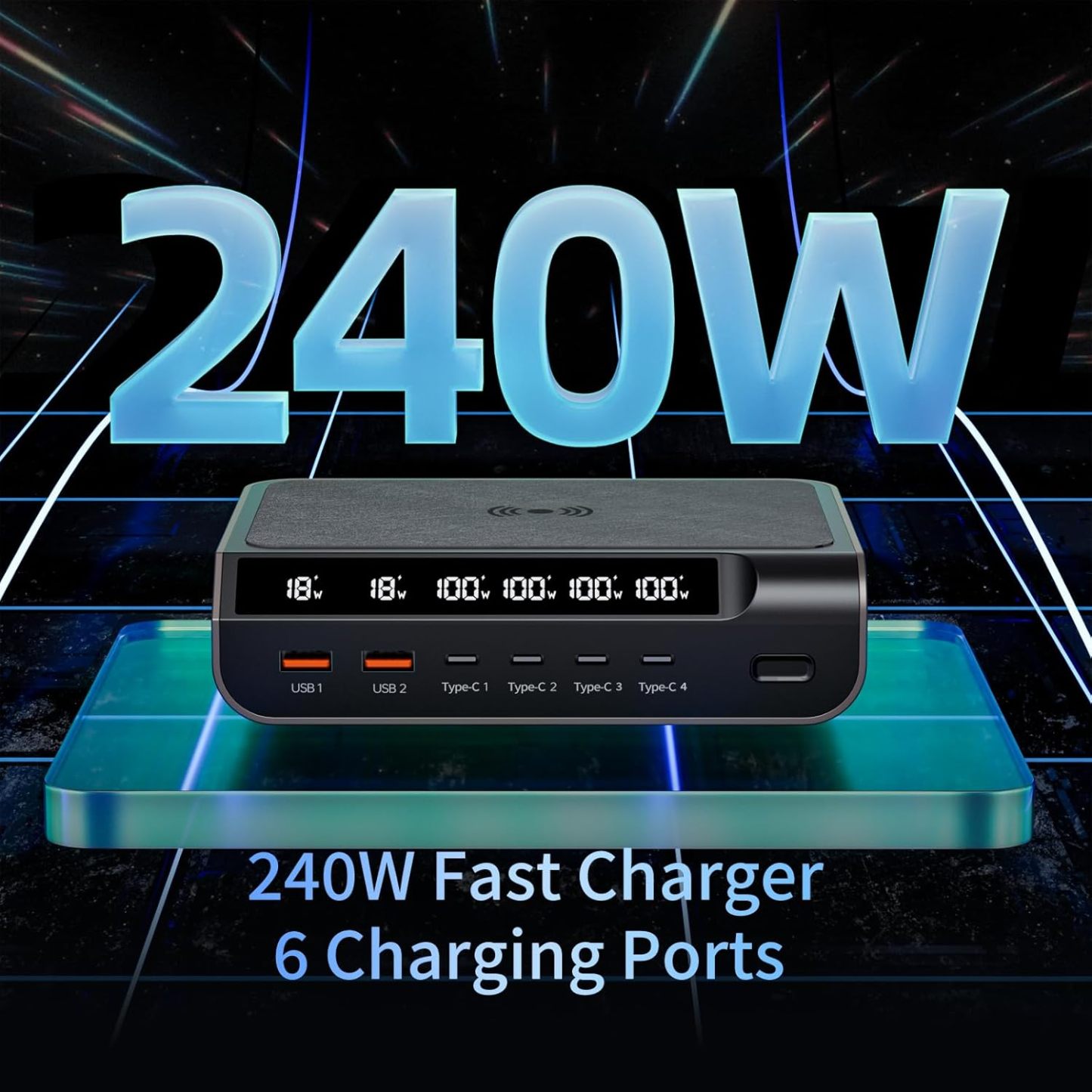 Compact 240W 6Ports GaN Charger With Digital Display Screen