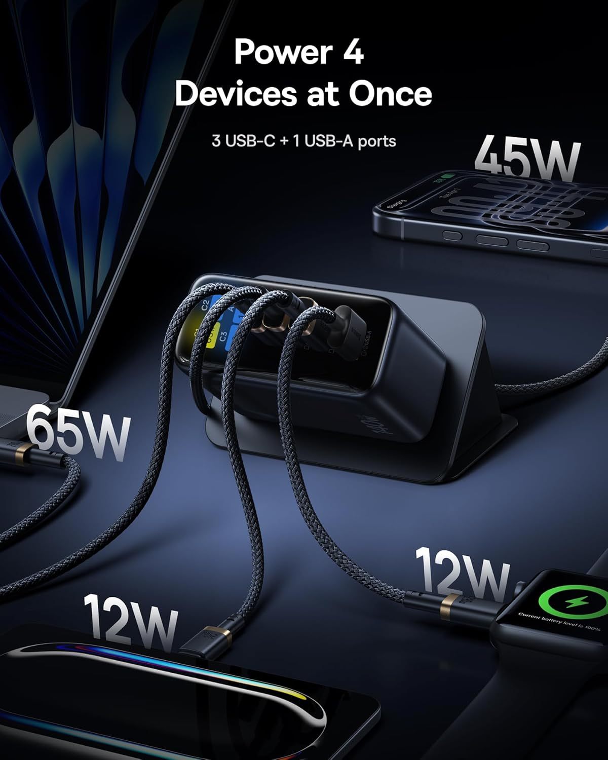 Picogo 140W 4Ports USB C Charger with Smart Display & Touch Control