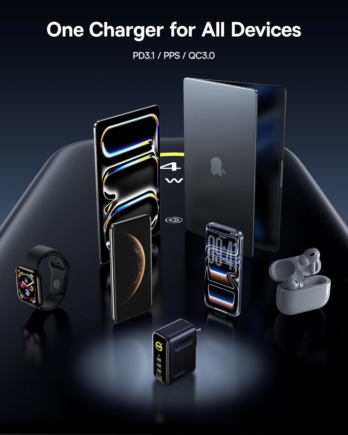 Picogo 140W 4Ports USB C Charger with Smart Display & Touch Control