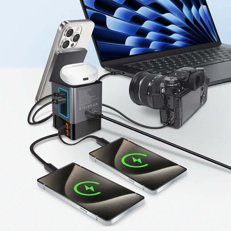 105W GaN Retractable 6-in-1 Charger with Magnetic Pad