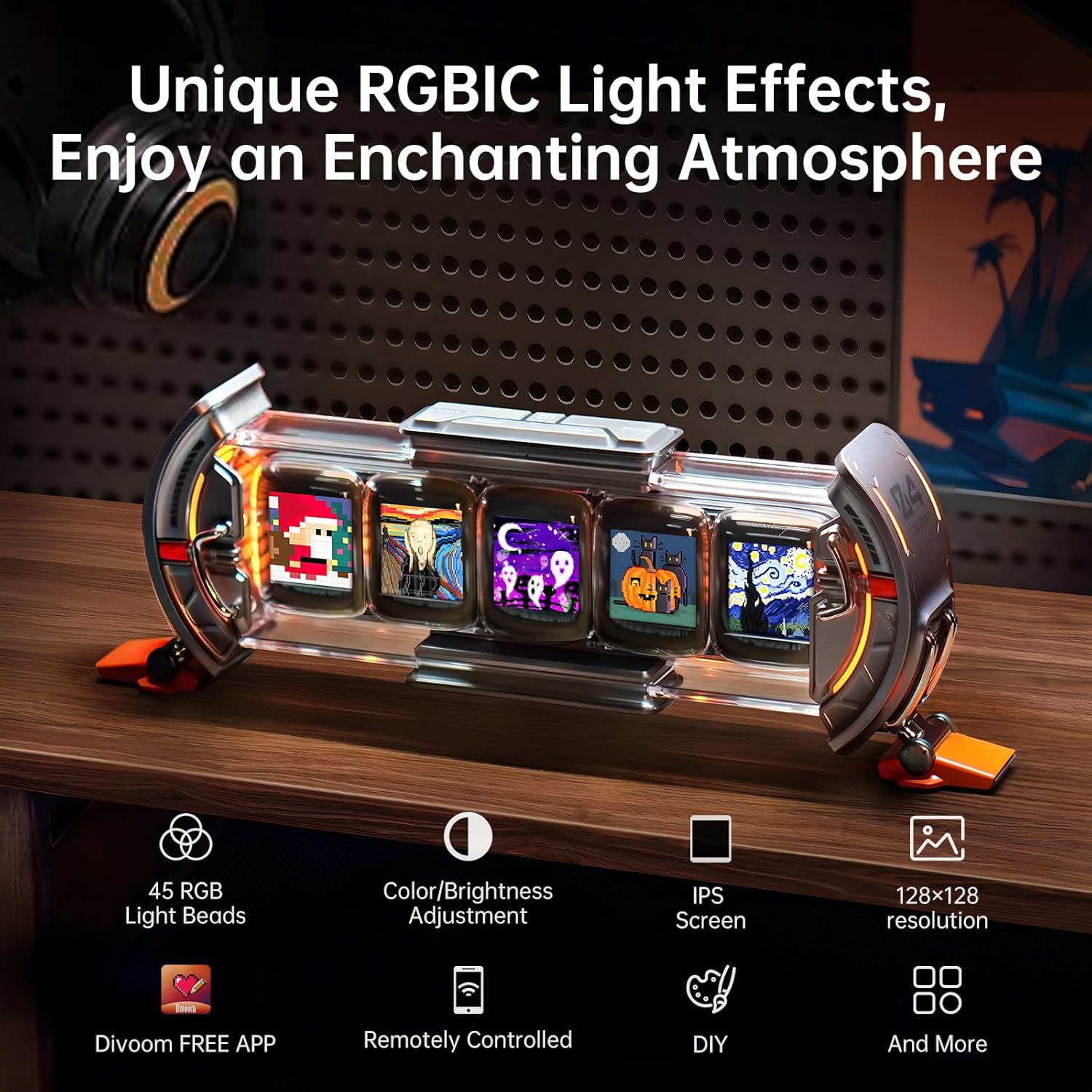 Divoom Times Gate - Cyberpunk Gaming Setup Digital Clock