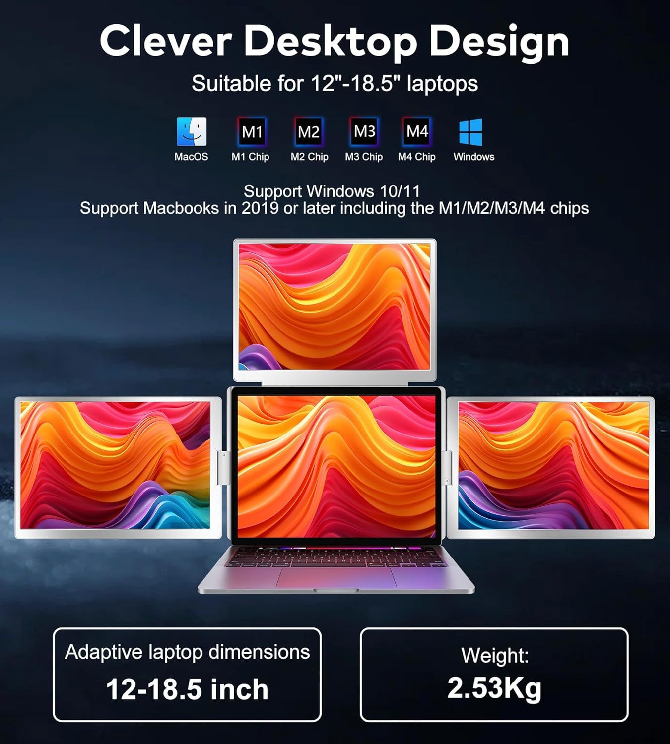 1 Cable for 3 Screens Extender 15.6" Portable Laptop Screen