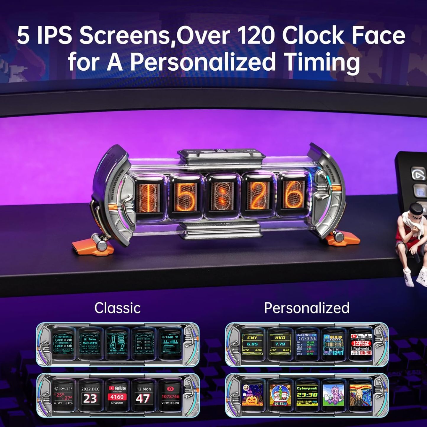 Divoom Times Gate - Cyberpunk Gaming Setup Digital Clock