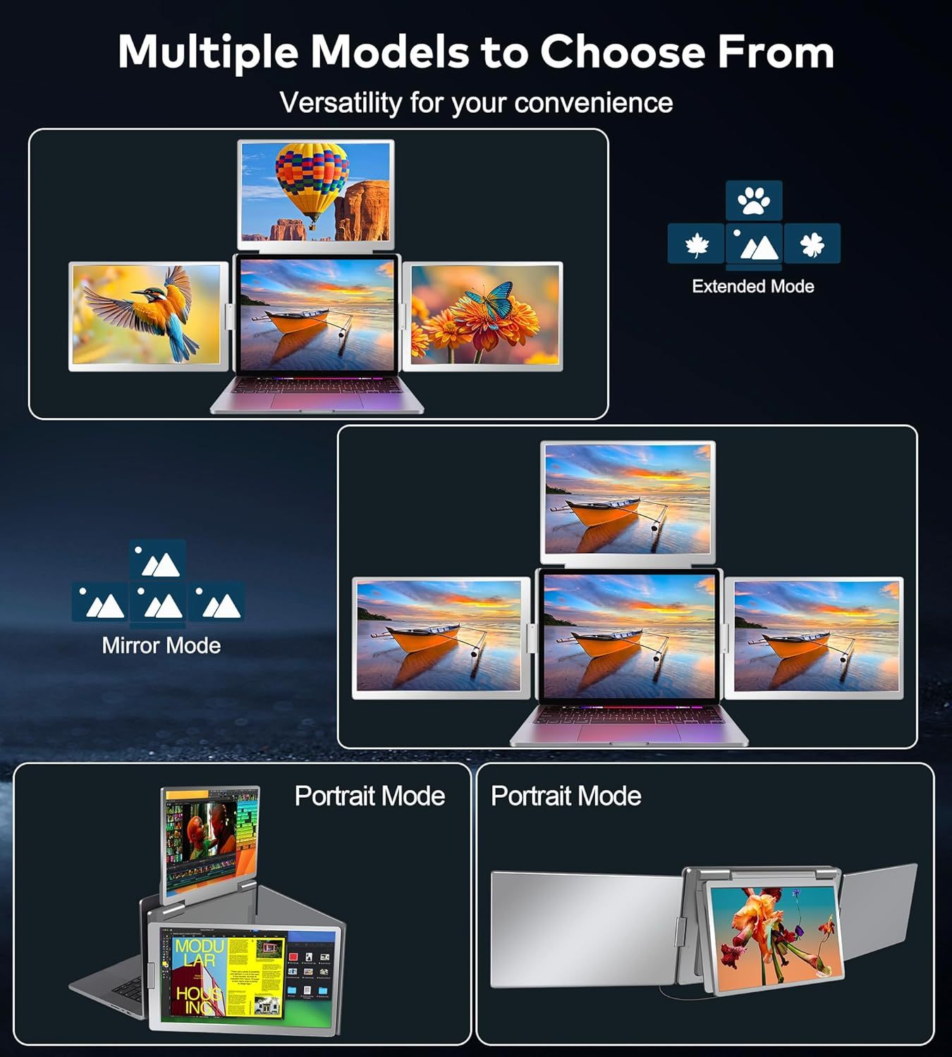 1 Cable for 3 Screens Extender 15.6" Portable Laptop Screen