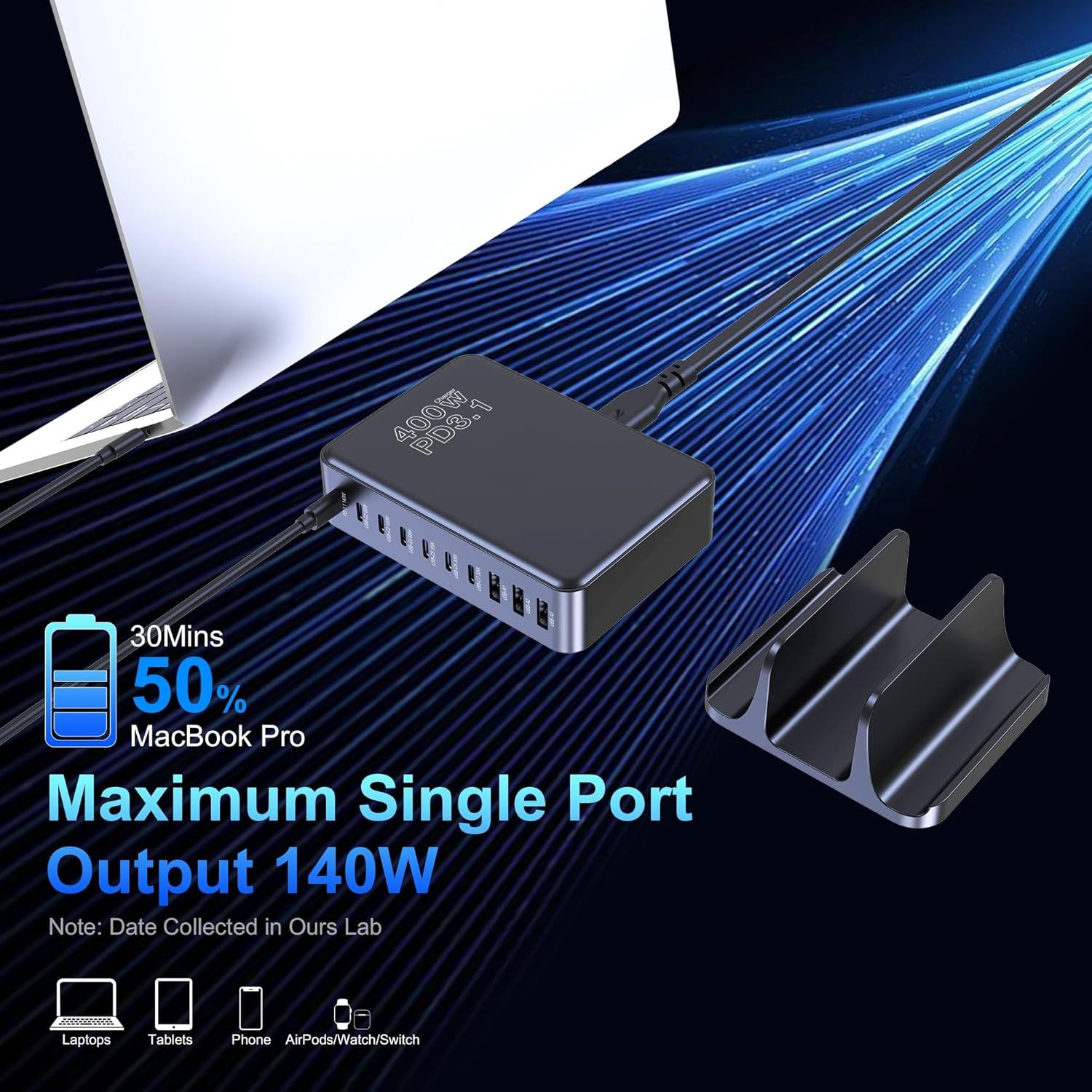 400W GaN 10-Ports Compact Super Fast Charging Station