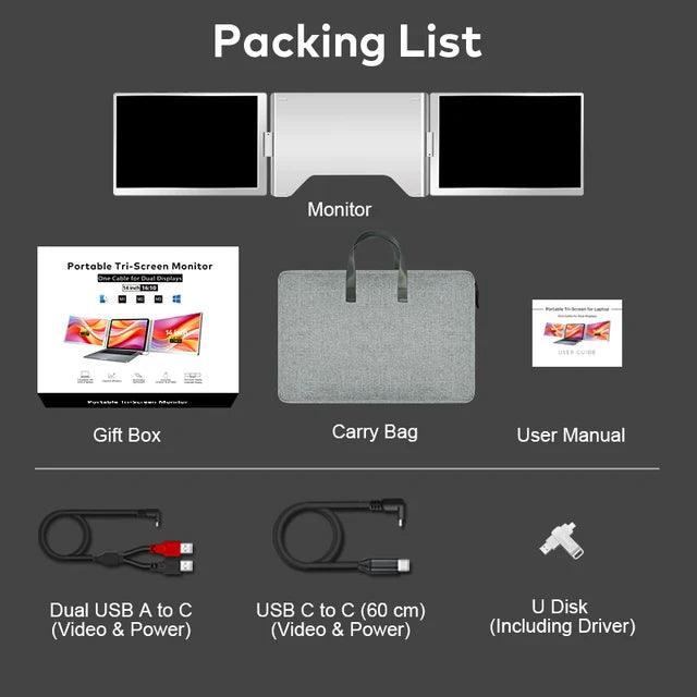 Triple Portable Monitor by One Cable For All Laptops