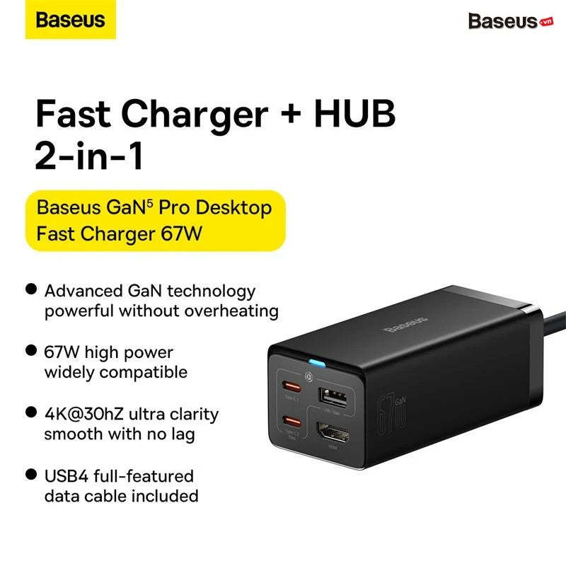 GaN 5Ports Desktop Fast Charger & USB-C HUB