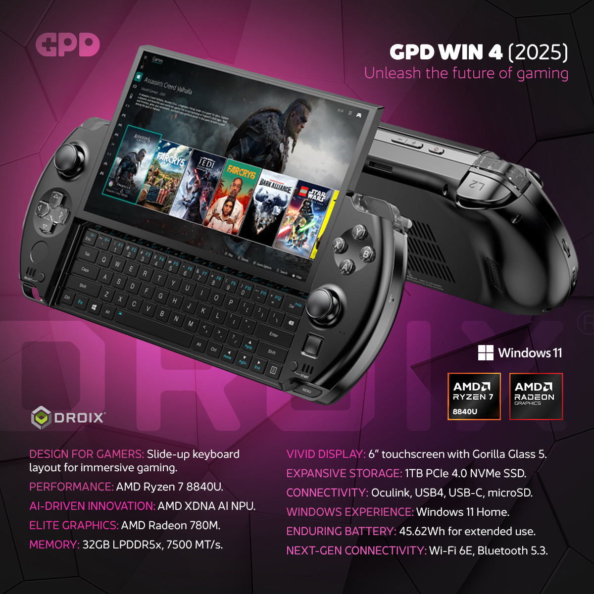 GPD WIN4 2025 Gaming Handheld PC (HX 370,32GB+1TB)