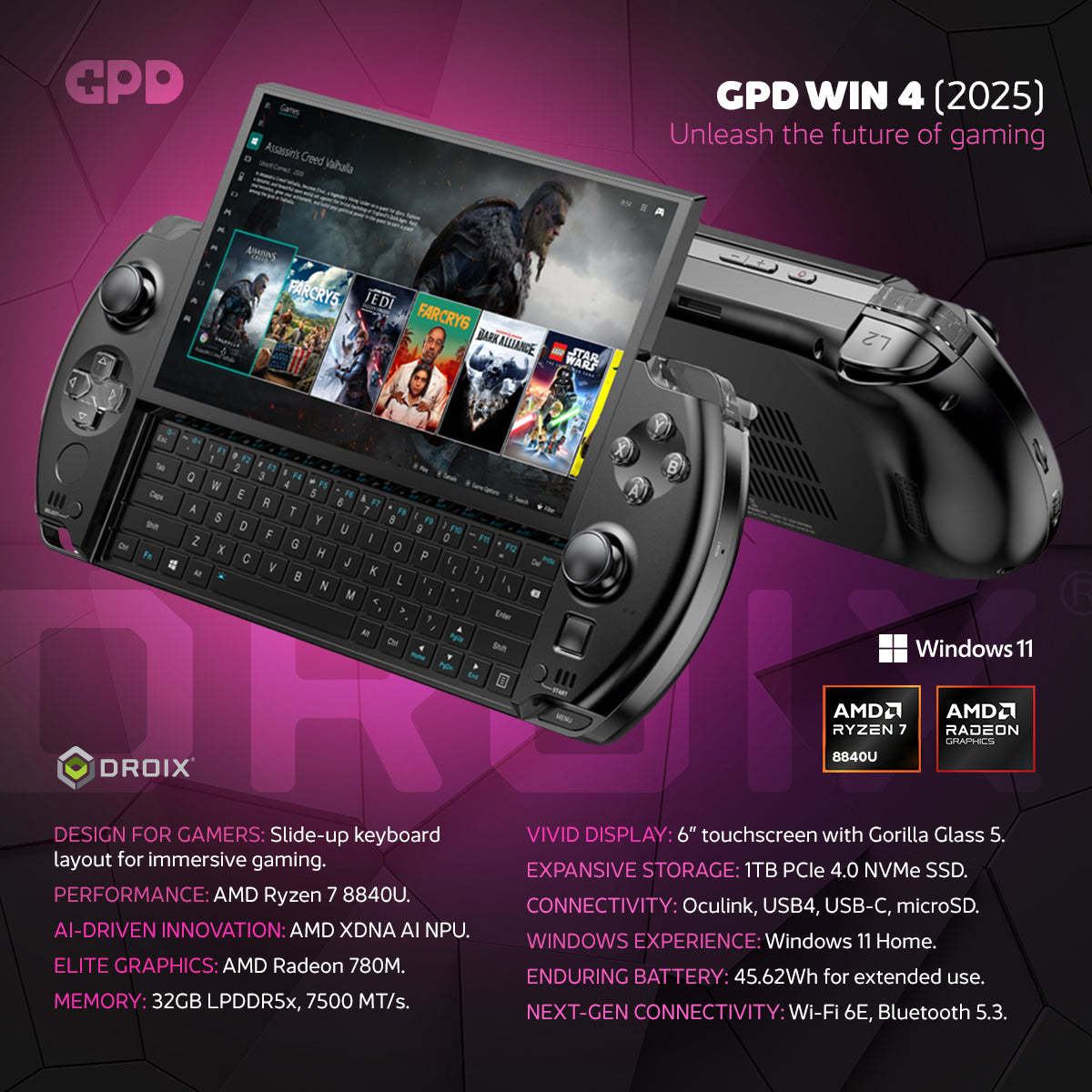 GPD WIN4 2025 Gaming Handheld PC (HX 370,32GB+1TB)