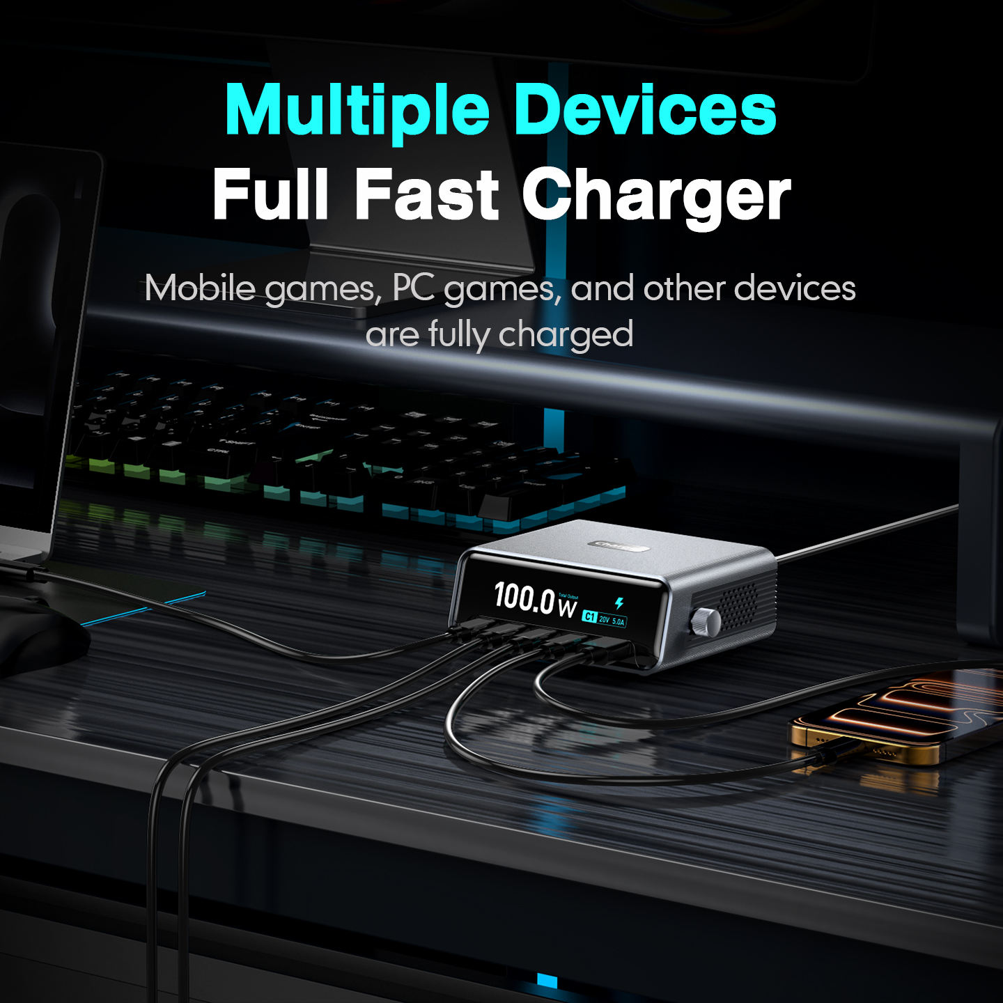 5 Ports GaN 100W LCD Smart Display & Control Knob Fast Charger