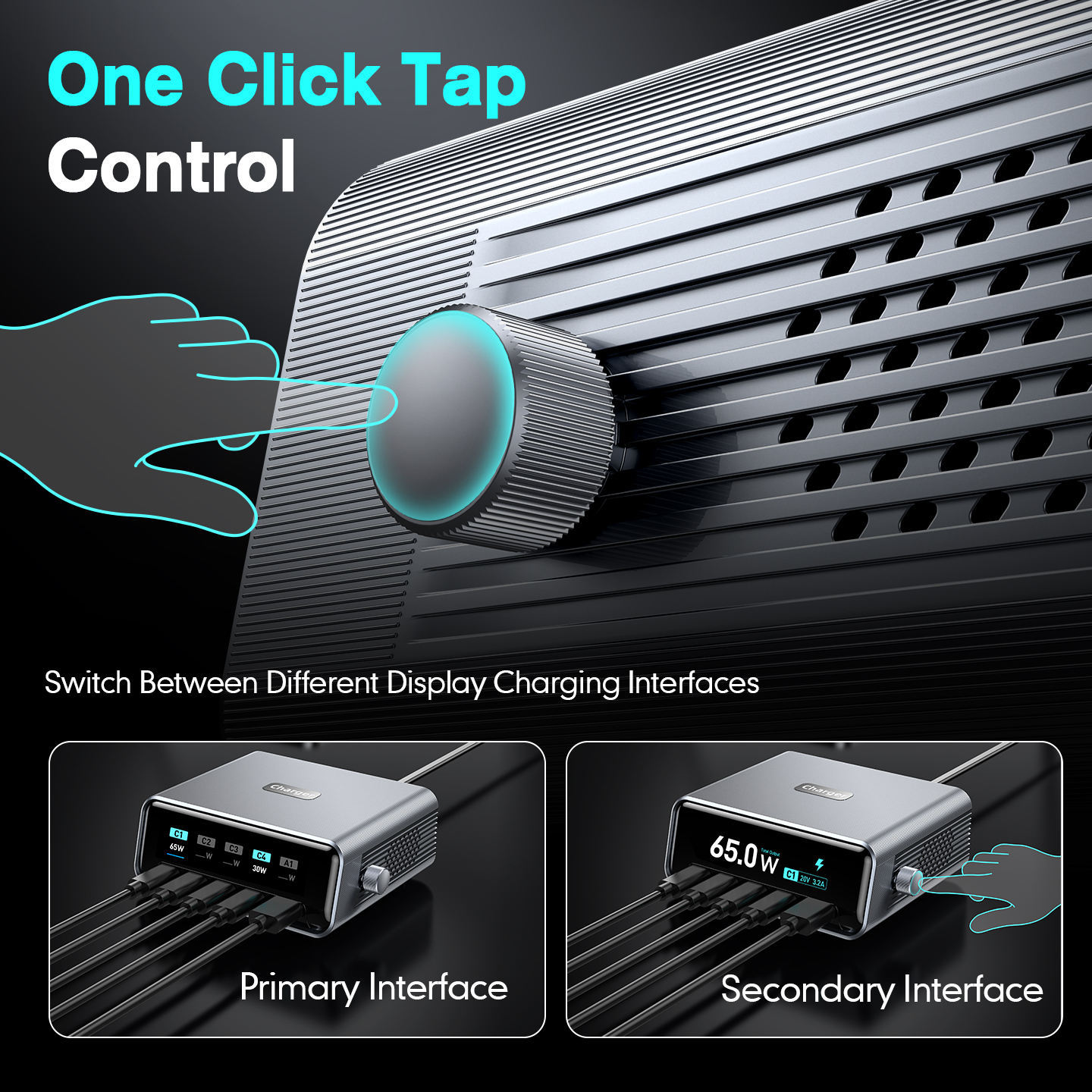 5 Ports GaN 100W LCD Smart Display & Control Knob Fast Charger