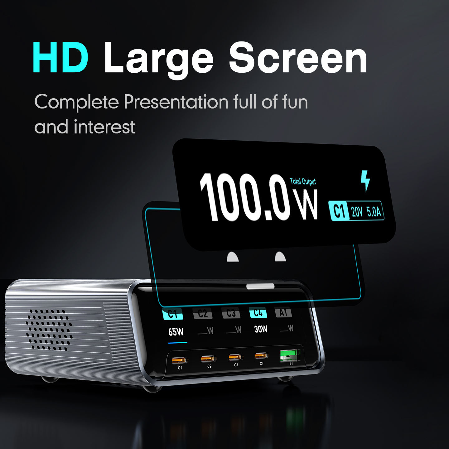 5 Ports GaN 100W LCD Smart Display & Control Knob Fast Charger
