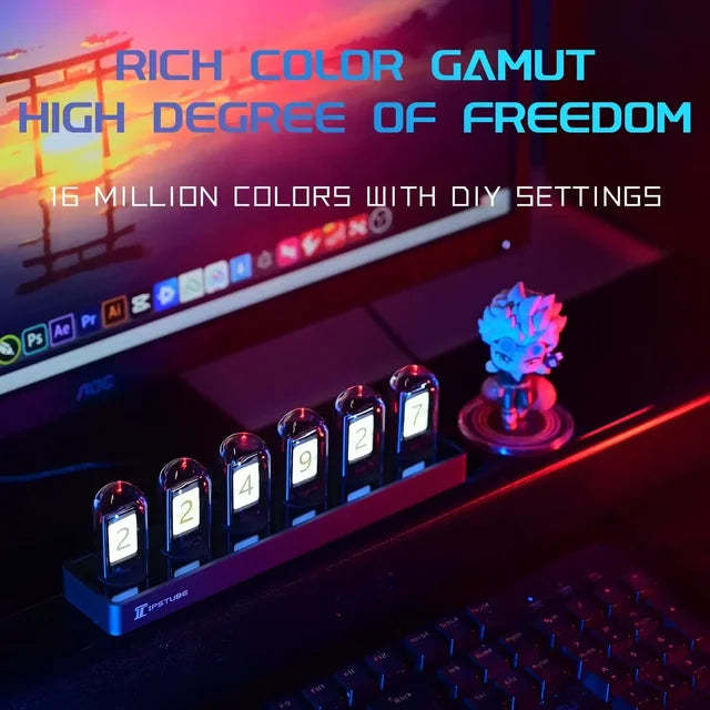 Nixie Tube RGB DIY Glow Tube Clock with IPS Digital Display