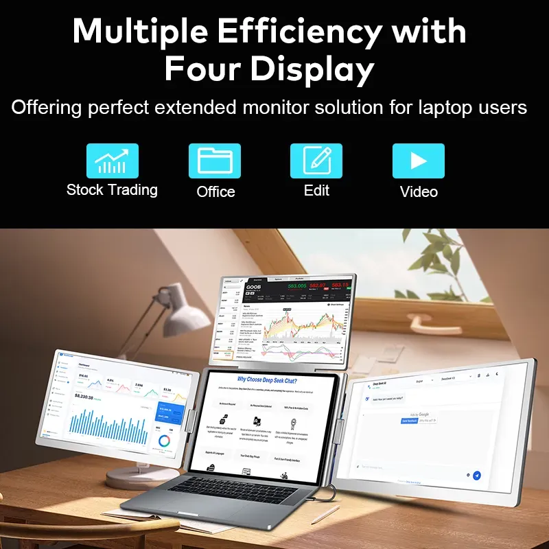 1 Cable for 3 Screens Extender 15.6" Portable Laptop Screen