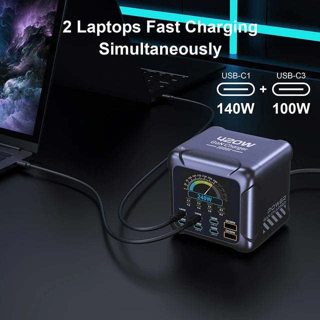 Compact 420W 8Ports Charger With Digital Display Screen
