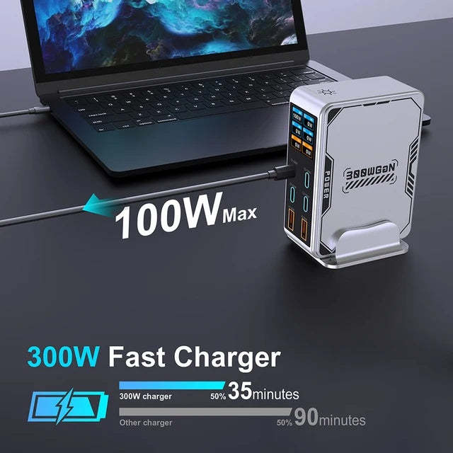 300W 6Ports GaN Charger with Screen-Display