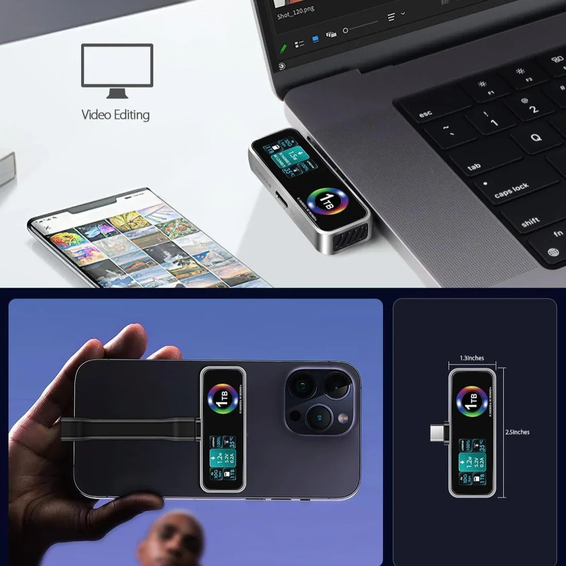 Portable Magnetic iPhone SSD with LCD Display & Built-in Cooling Fan