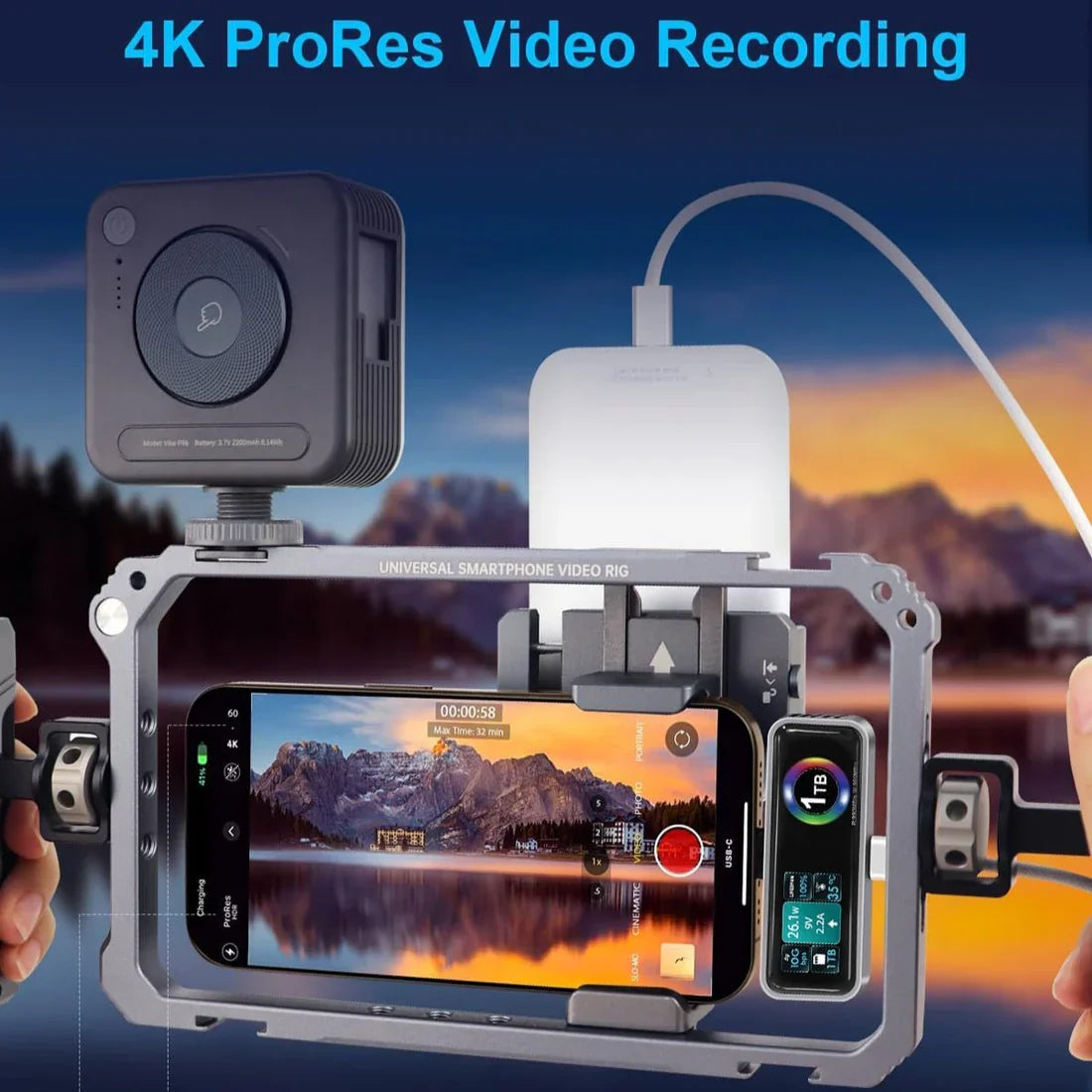 Portable Magnetic iPhone SSD with LCD Display & Built-in Cooling Fan