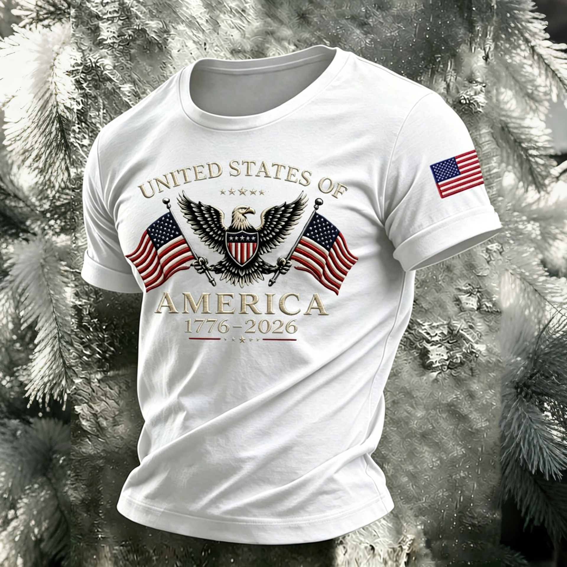 Men's Usa Anniversary With Eagle Flag Vintage Print Casual T-shirt