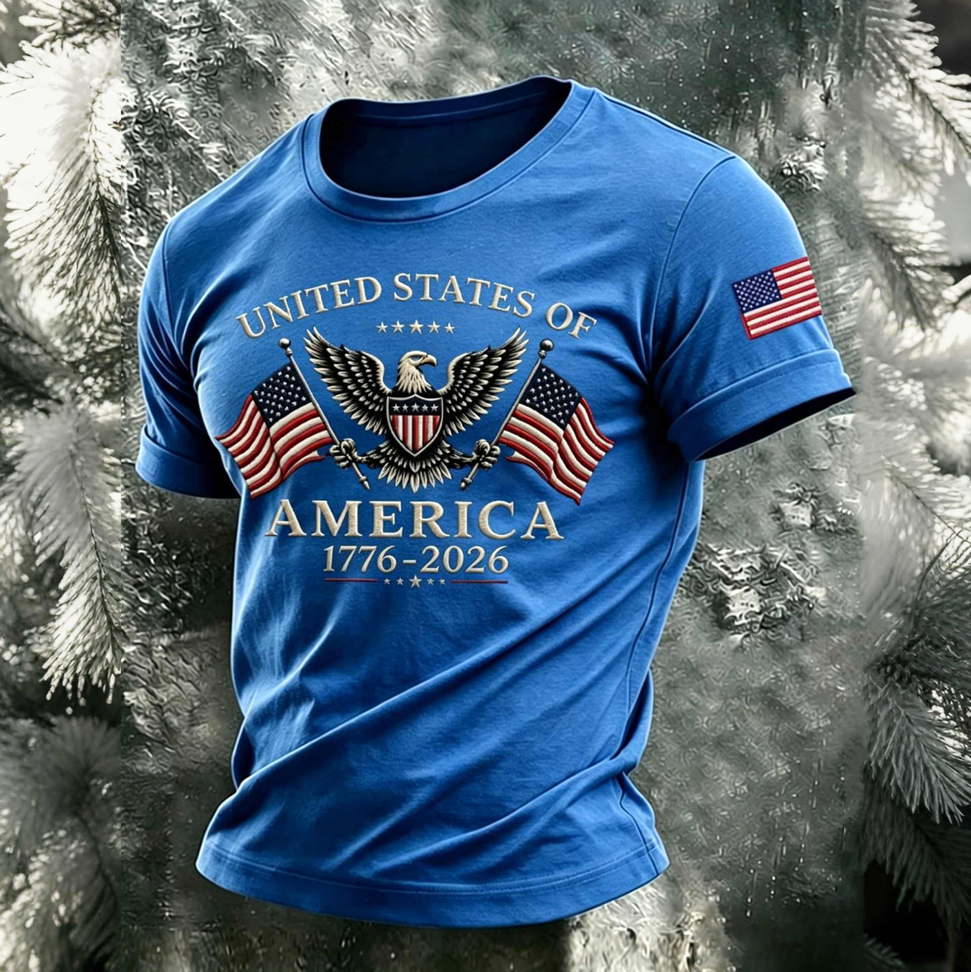 Men's Usa Anniversary With Eagle Flag Vintage Print Casual T-shirt