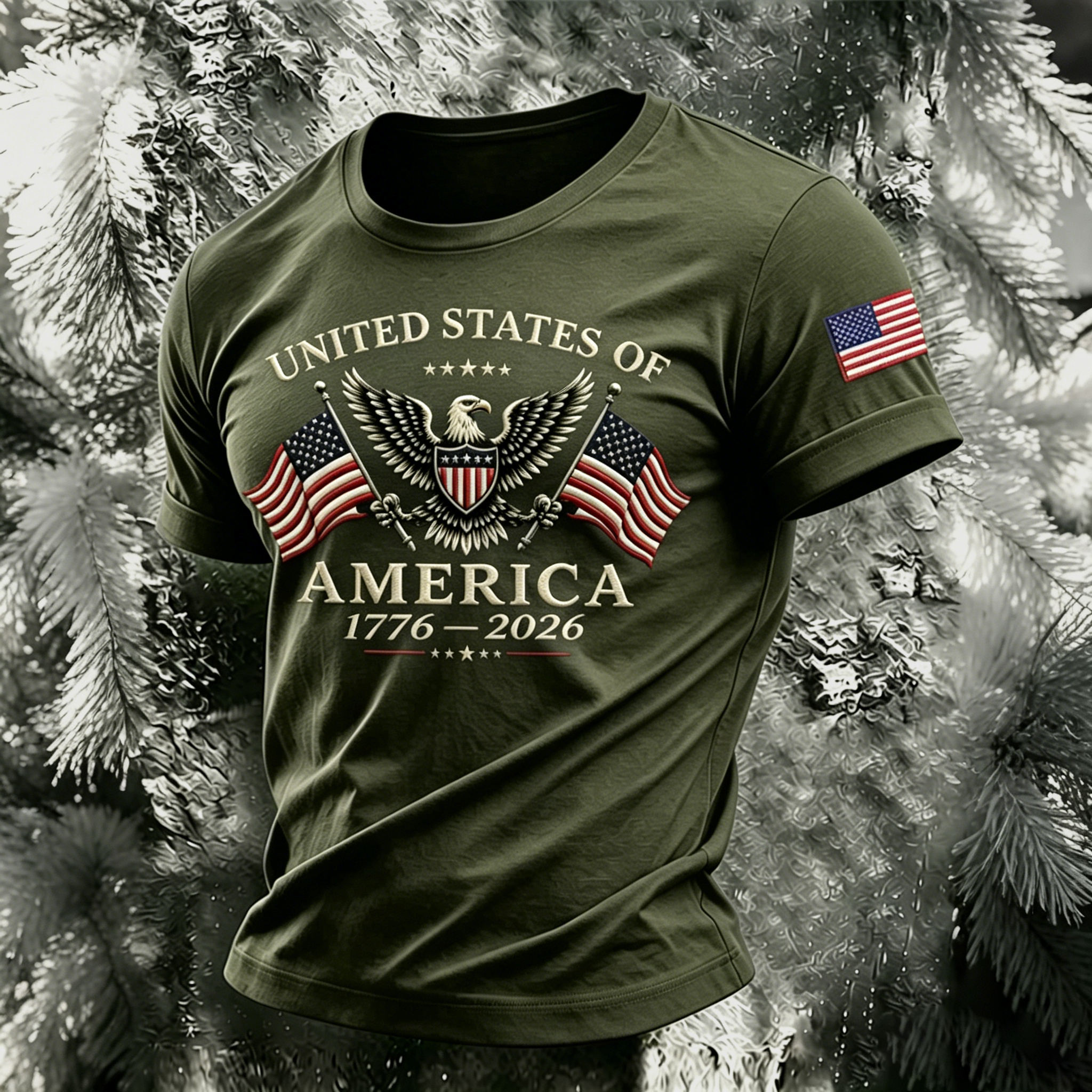 Men's Usa Anniversary With Eagle Flag Vintage Print Casual T-shirt