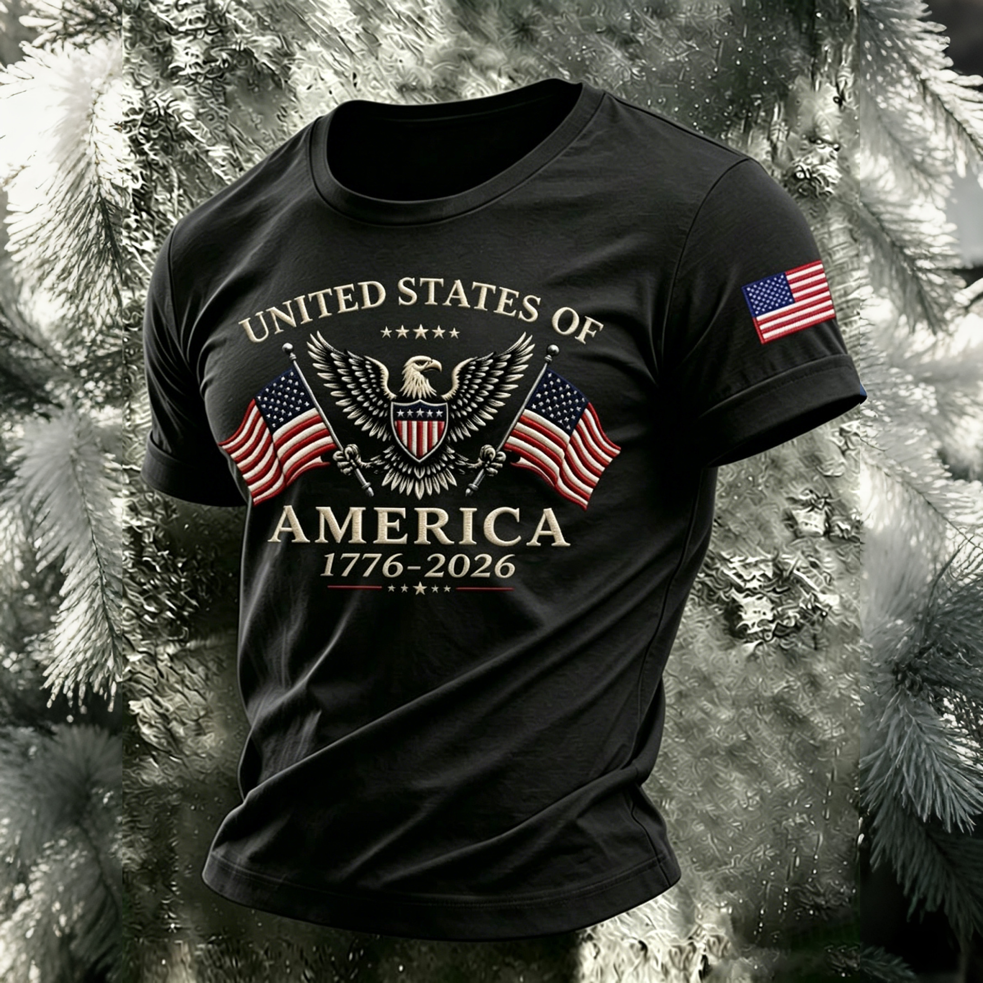 Men's Usa Anniversary With Eagle Flag Vintage Print Casual T-shirt
