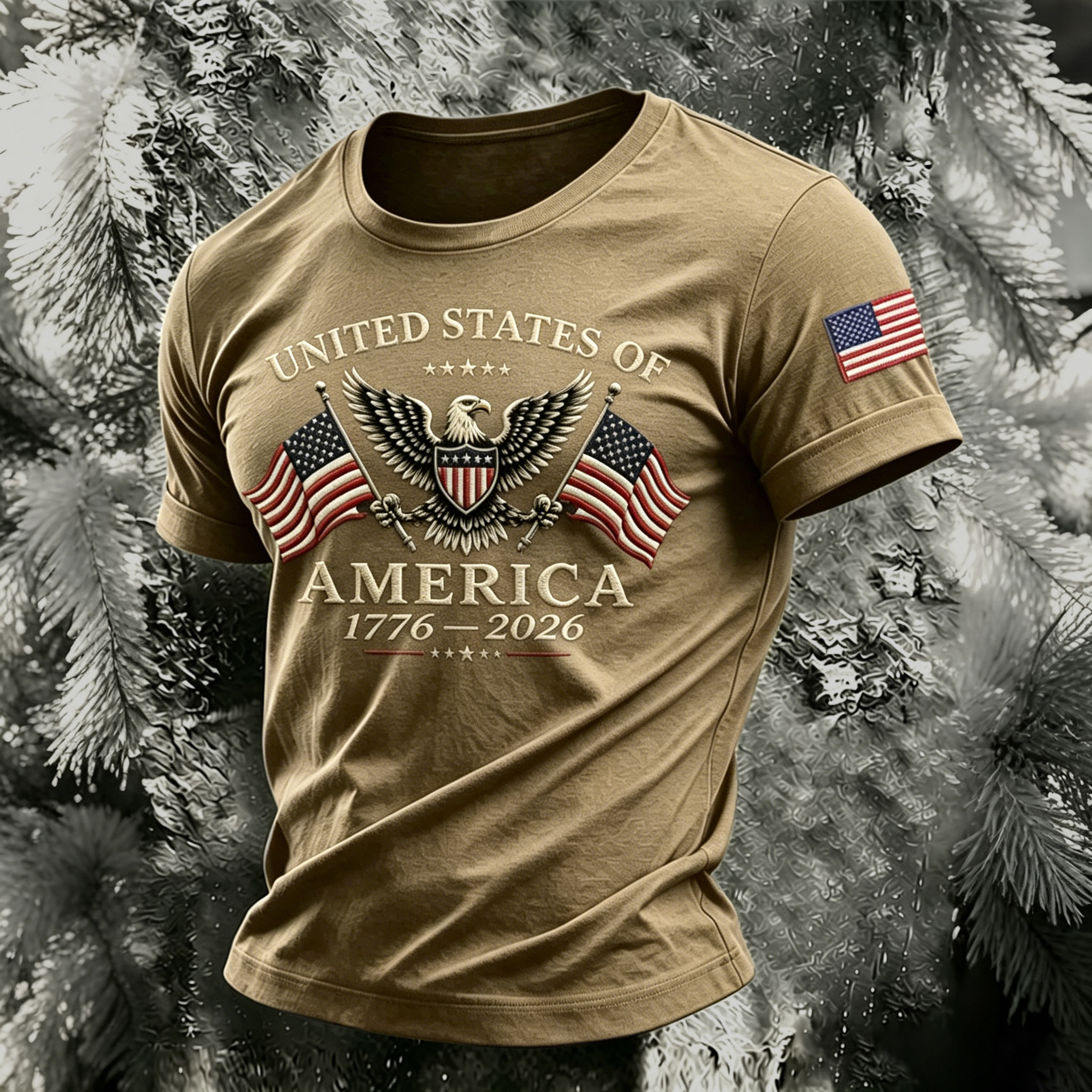 Men's Usa Anniversary With Eagle Flag Vintage Print Casual T-shirt