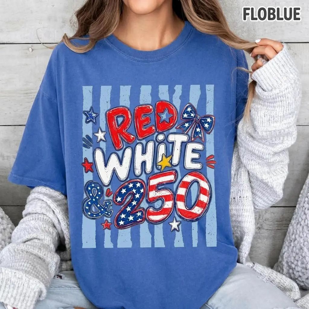 250th Anniversary Shirt – Red White and 250 Patriotic 4th of July Tee