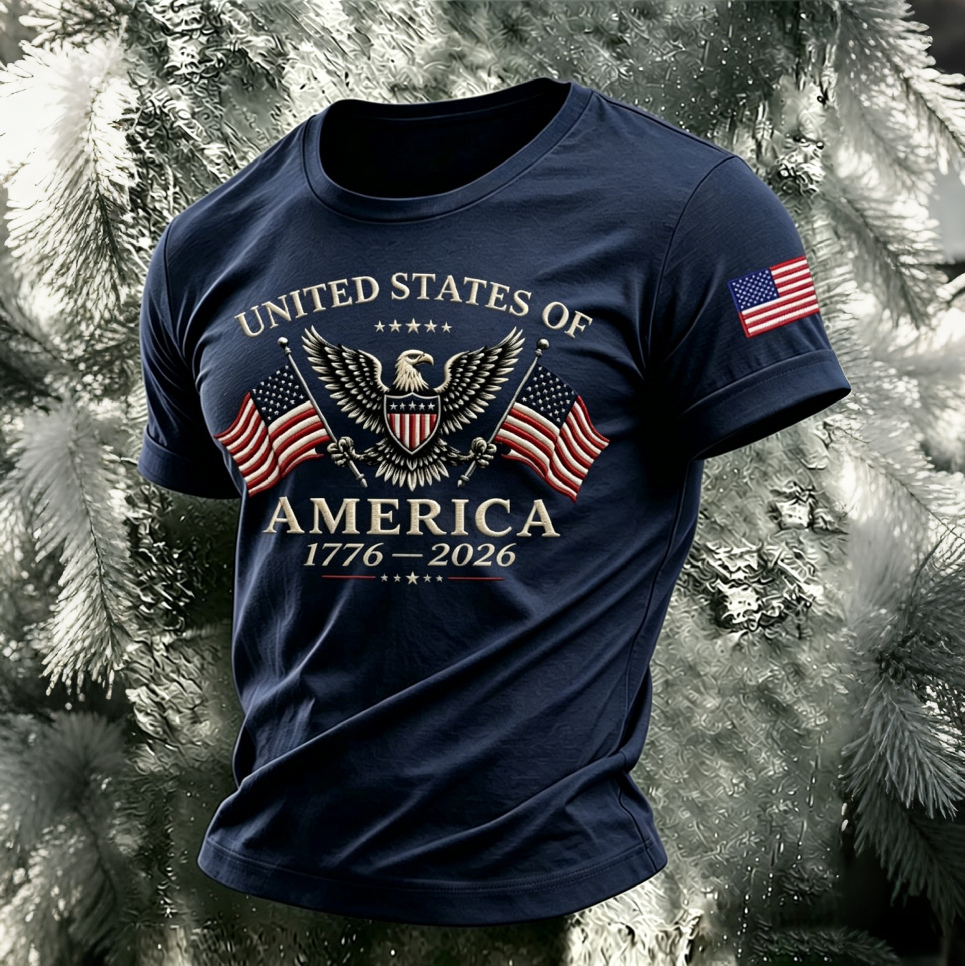 Men's Usa Anniversary With Eagle Flag Vintage Print Casual T-shirt
