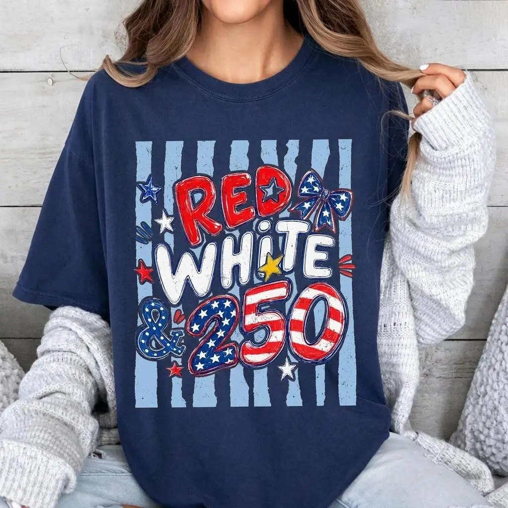 250th Anniversary Shirt – Red White and 250 Patriotic 4th of July Tee