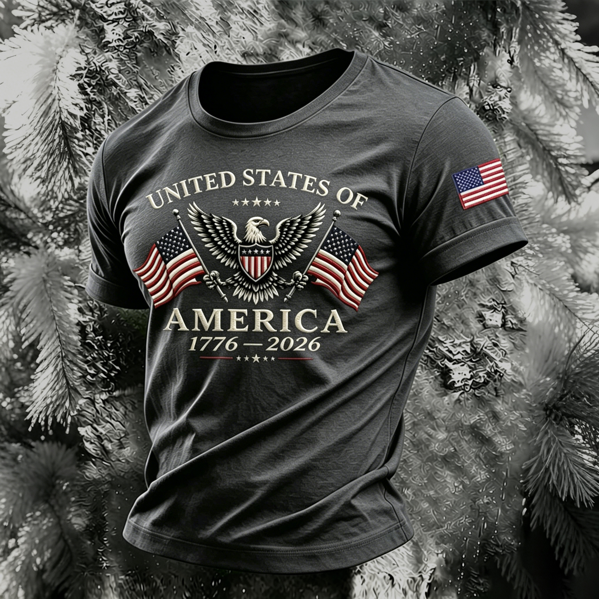 Men's Usa Anniversary With Eagle Flag Vintage Print Casual T-shirt