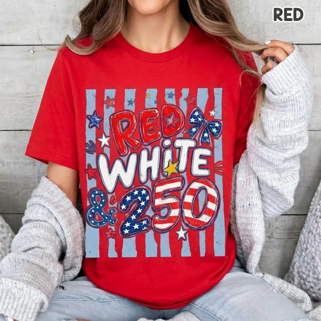 250th Anniversary Shirt – Red White and 250 Patriotic 4th of July Tee