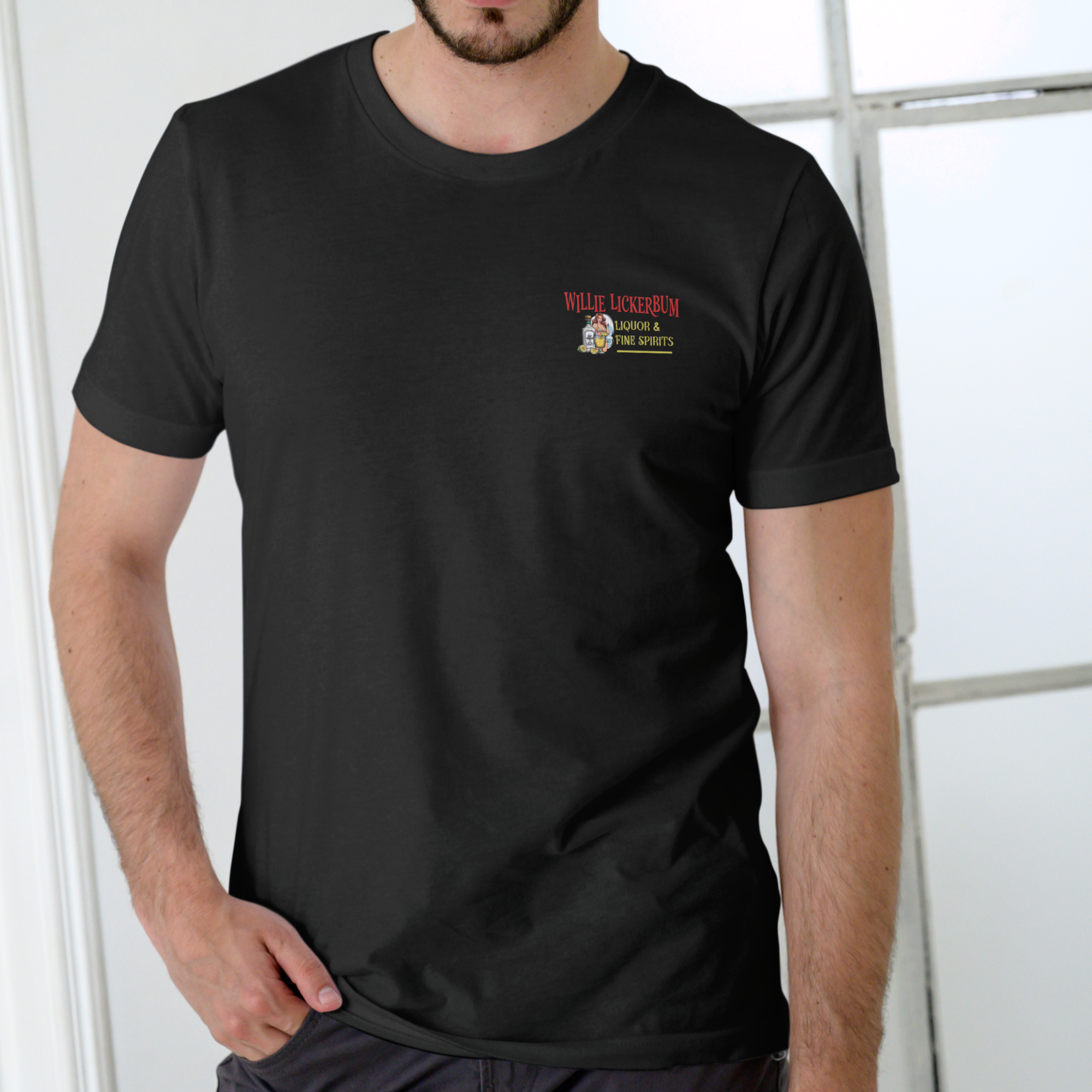 WILLIE LICKERBUM FINE SPIRITS – Funny Name T-Shirt (Unisex Cotton)