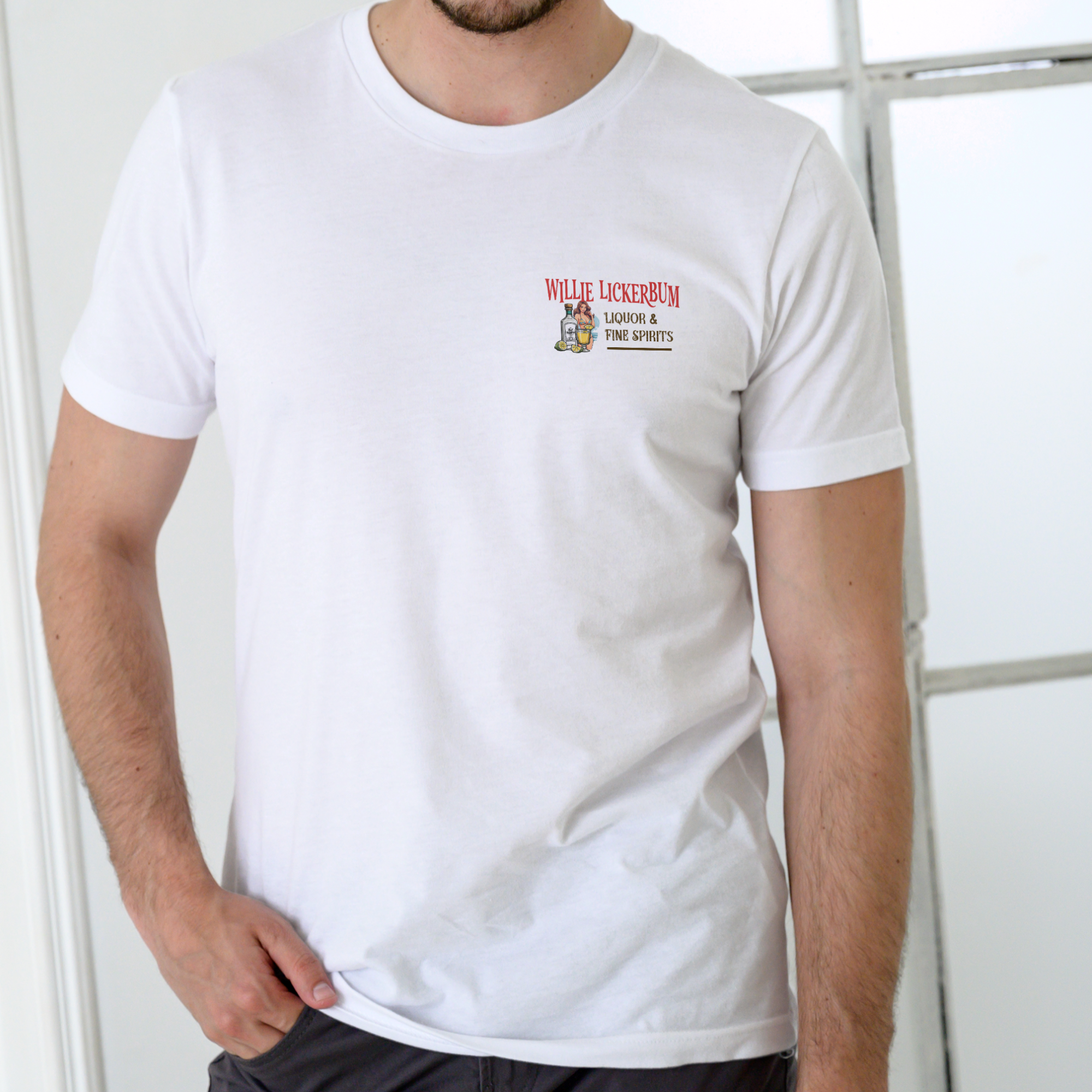 WILLIE LICKERBUM FINE SPIRITS – Funny Name T-Shirt (Unisex Cotton)