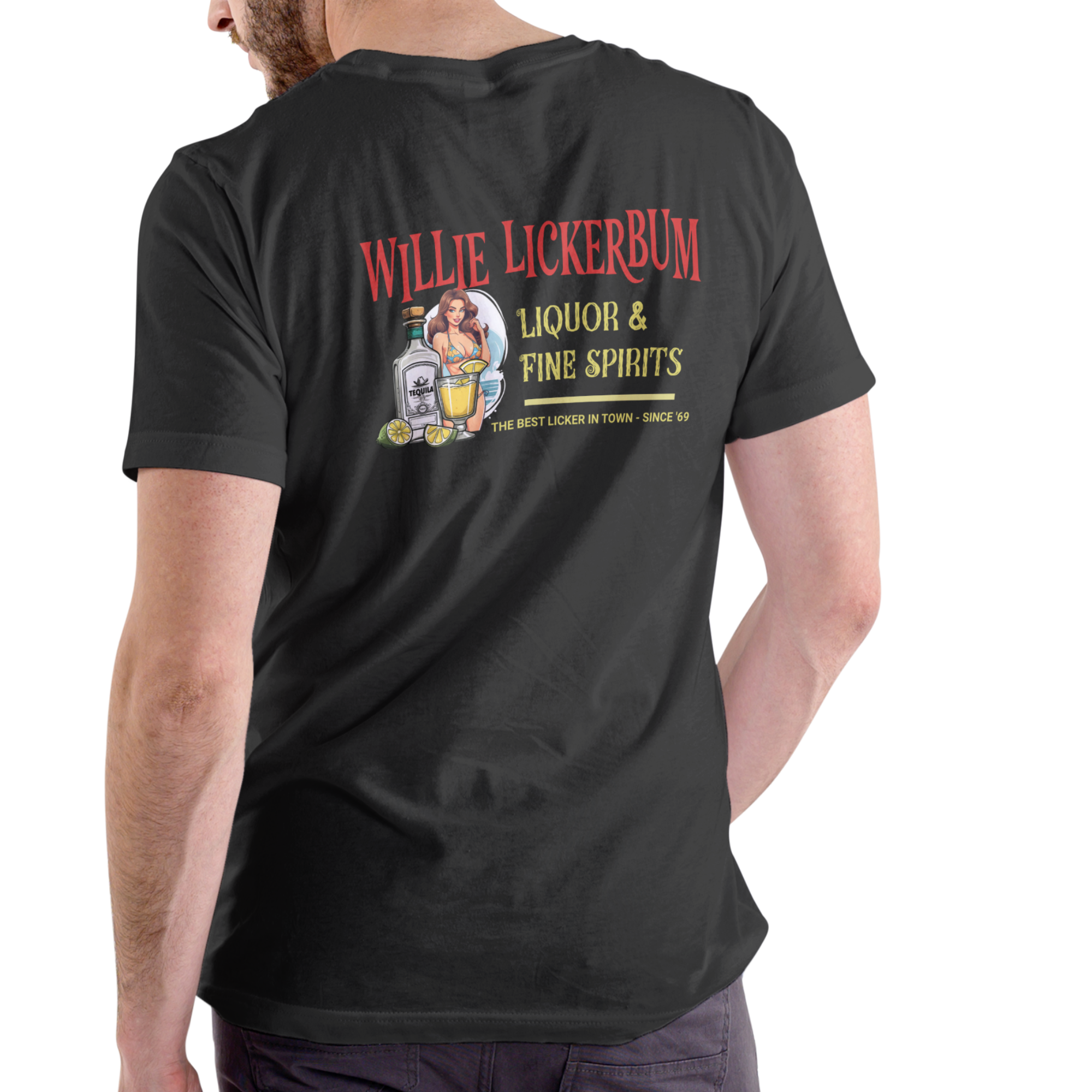 WILLIE LICKERBUM FINE SPIRITS – Funny Name T-Shirt (Unisex Cotton)