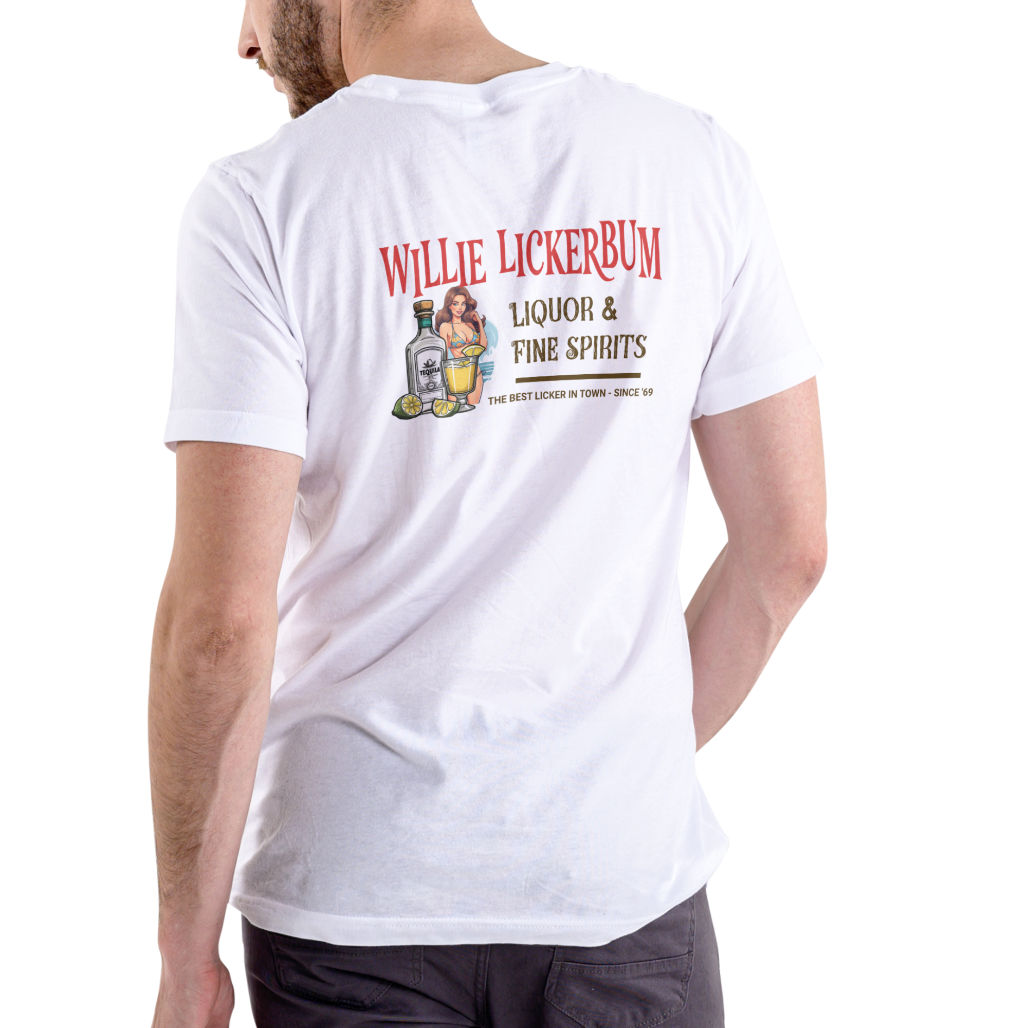 WILLIE LICKERBUM FINE SPIRITS – Funny Name T-Shirt (Unisex Cotton)