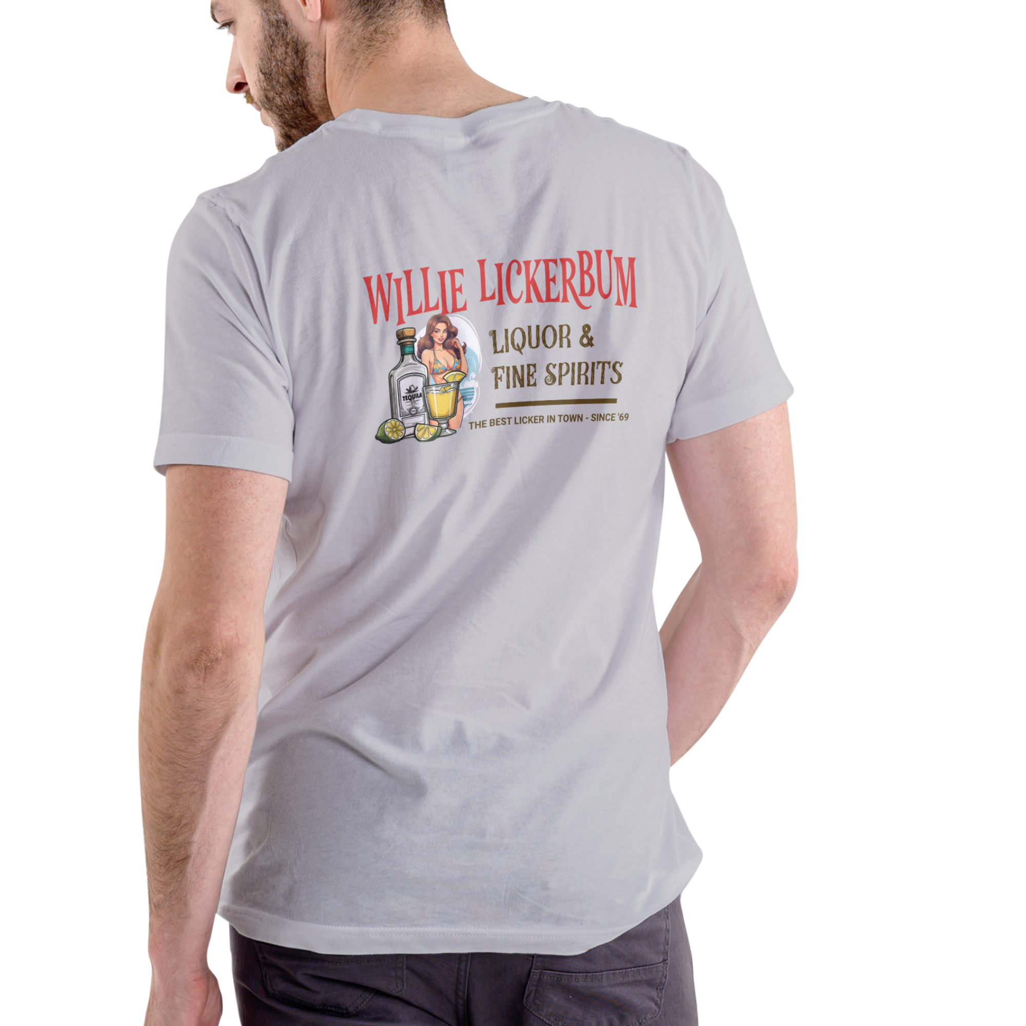 WILLIE LICKERBUM FINE SPIRITS – Funny Name T-Shirt (Unisex Cotton)