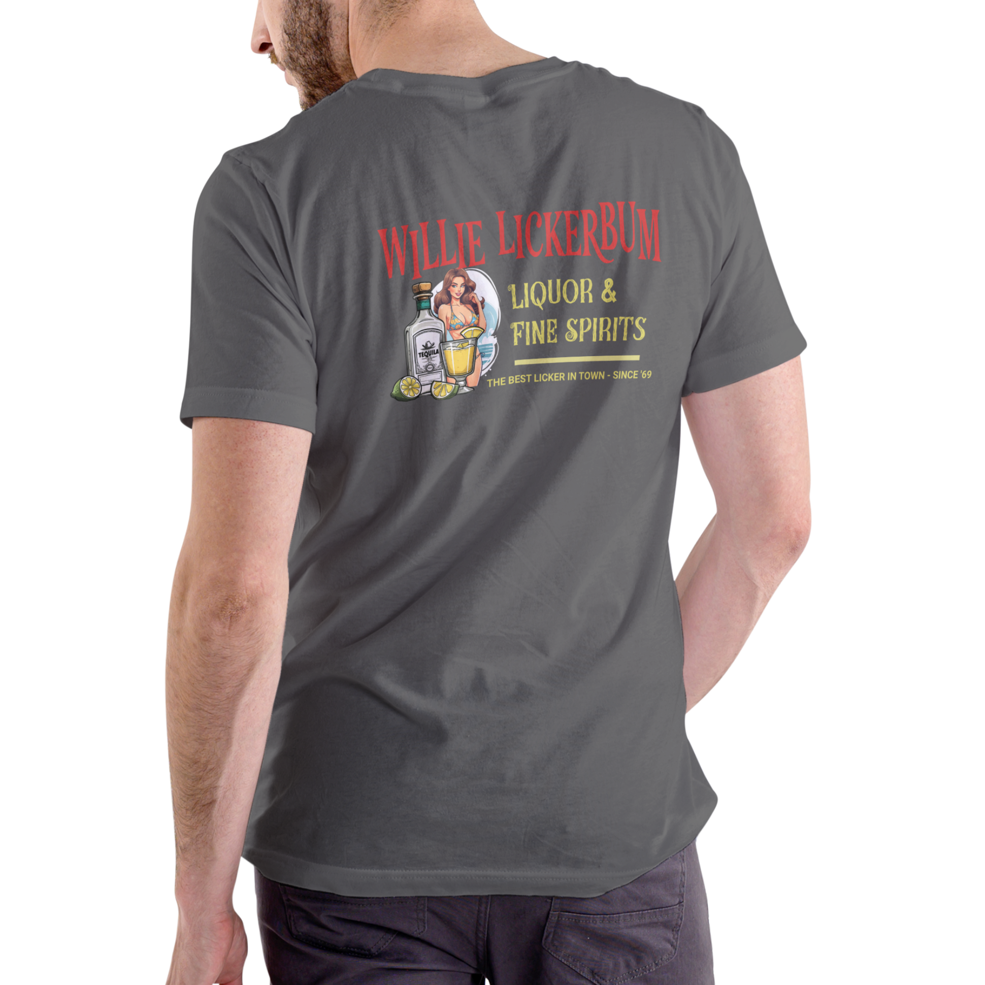 WILLIE LICKERBUM FINE SPIRITS – Funny Name T-Shirt (Unisex Cotton)