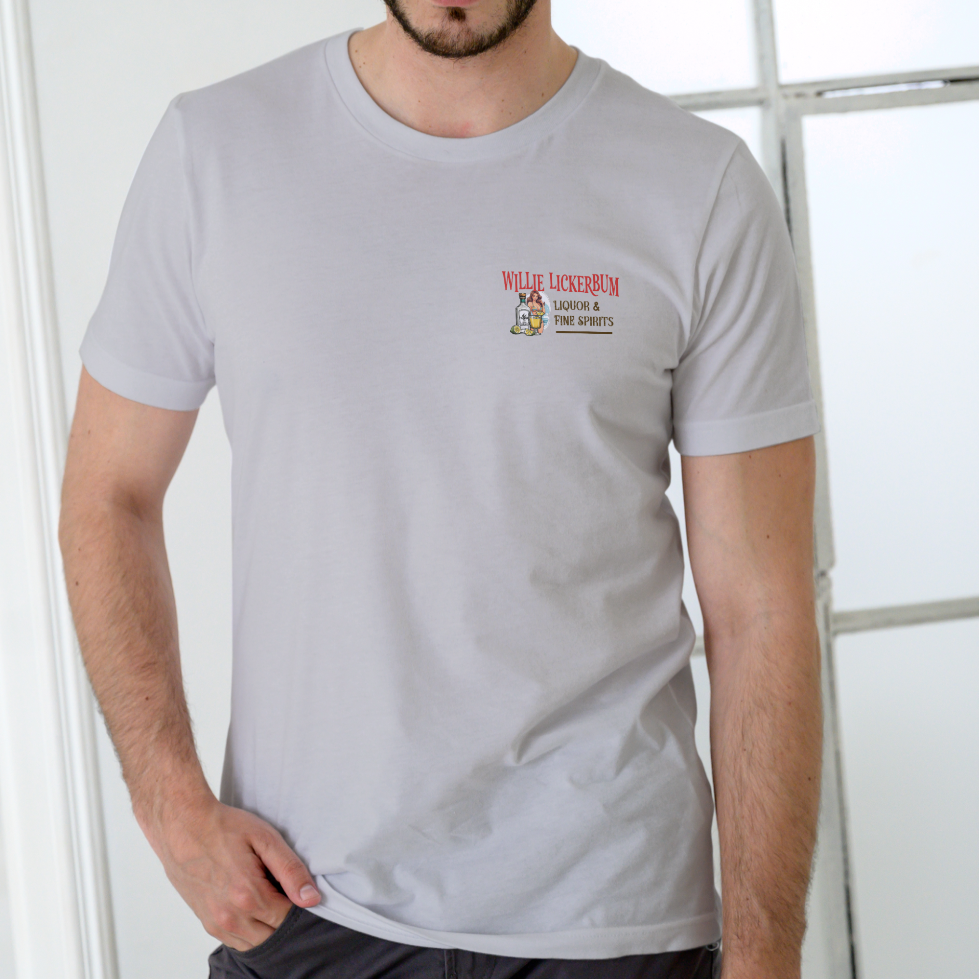 WILLIE LICKERBUM FINE SPIRITS – Funny Name T-Shirt (Unisex Cotton)