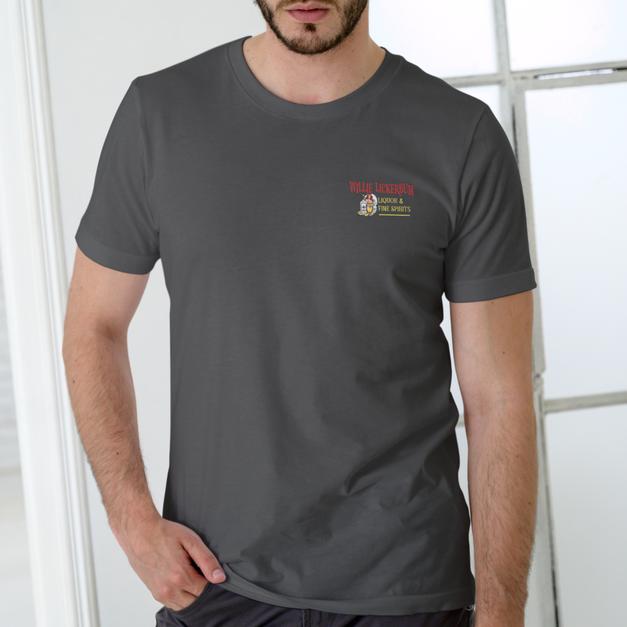 WILLIE LICKERBUM FINE SPIRITS – Funny Name T-Shirt (Unisex Cotton)