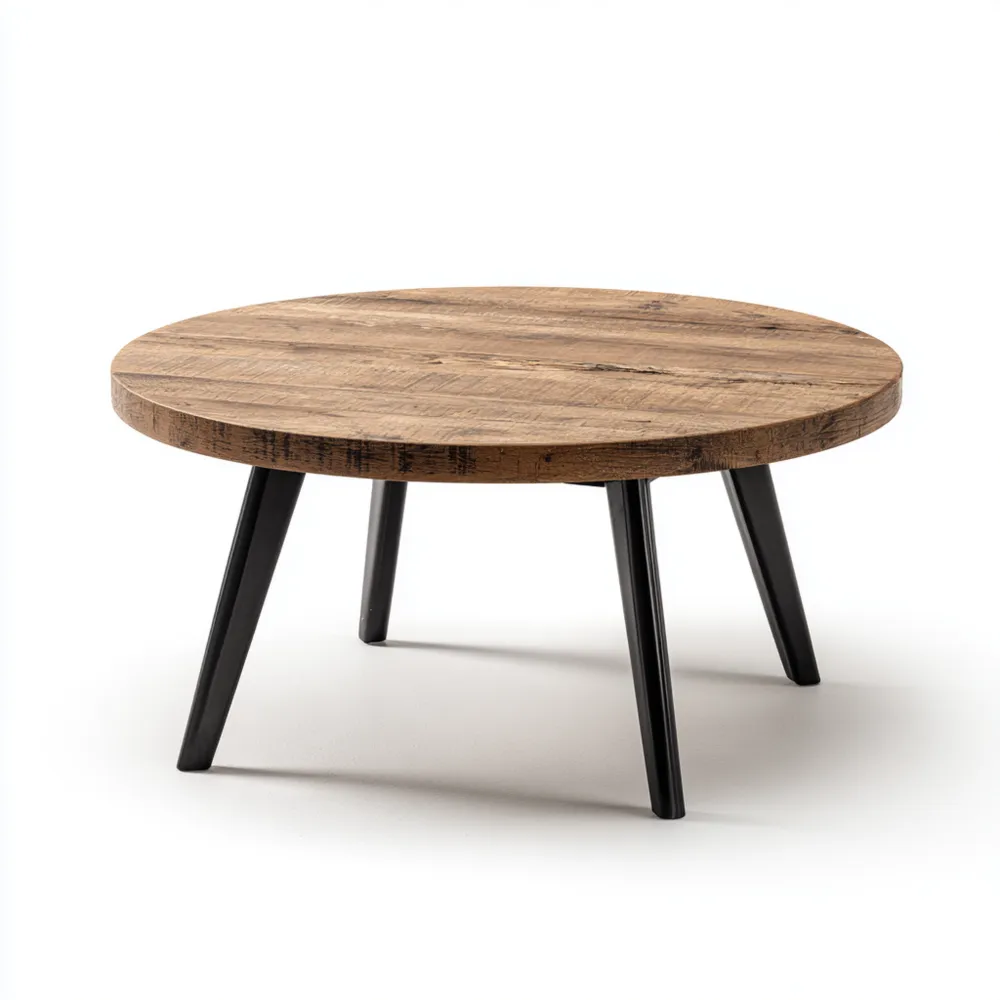 Runder Couchtisch aus Massivholz 90x90x45 cm - Rustikales Design
