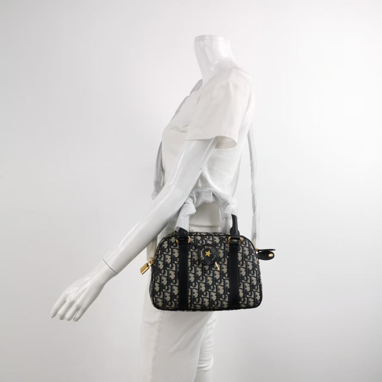 Dior Vibe Medium Bowling Bag in Oblique Canvas & Calfskin, Shoulder/Crossbody Bag, 2024