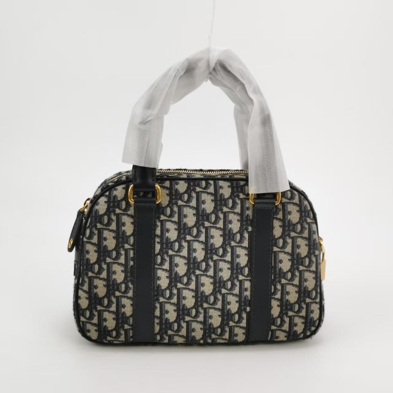 Dior Vibe Medium Bowling Bag in Oblique Canvas & Calfskin, Shoulder/Crossbody Bag, 2024