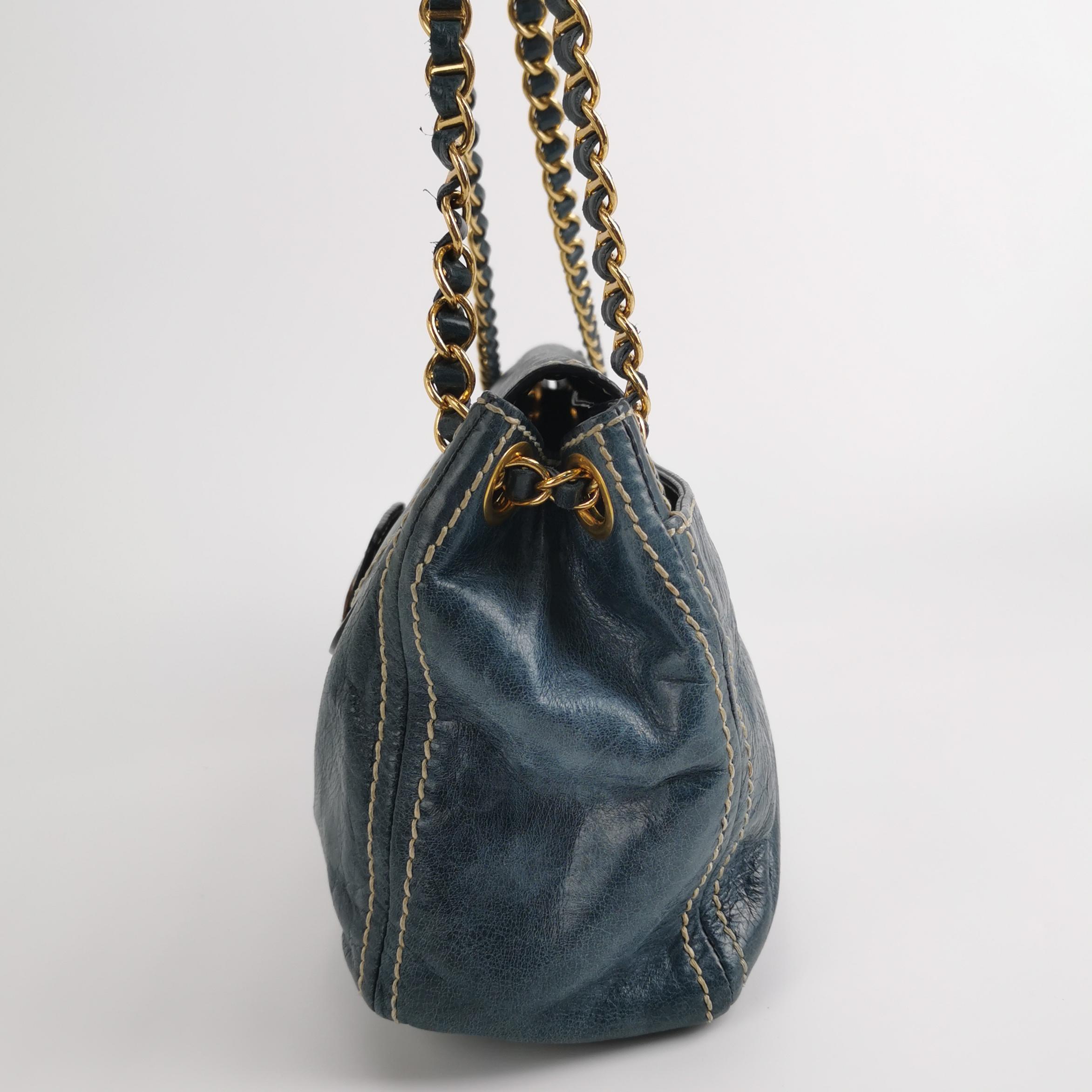 Prada Vitelloshine Chain Shoulder Bag Leather Navy — photo 4 of 25