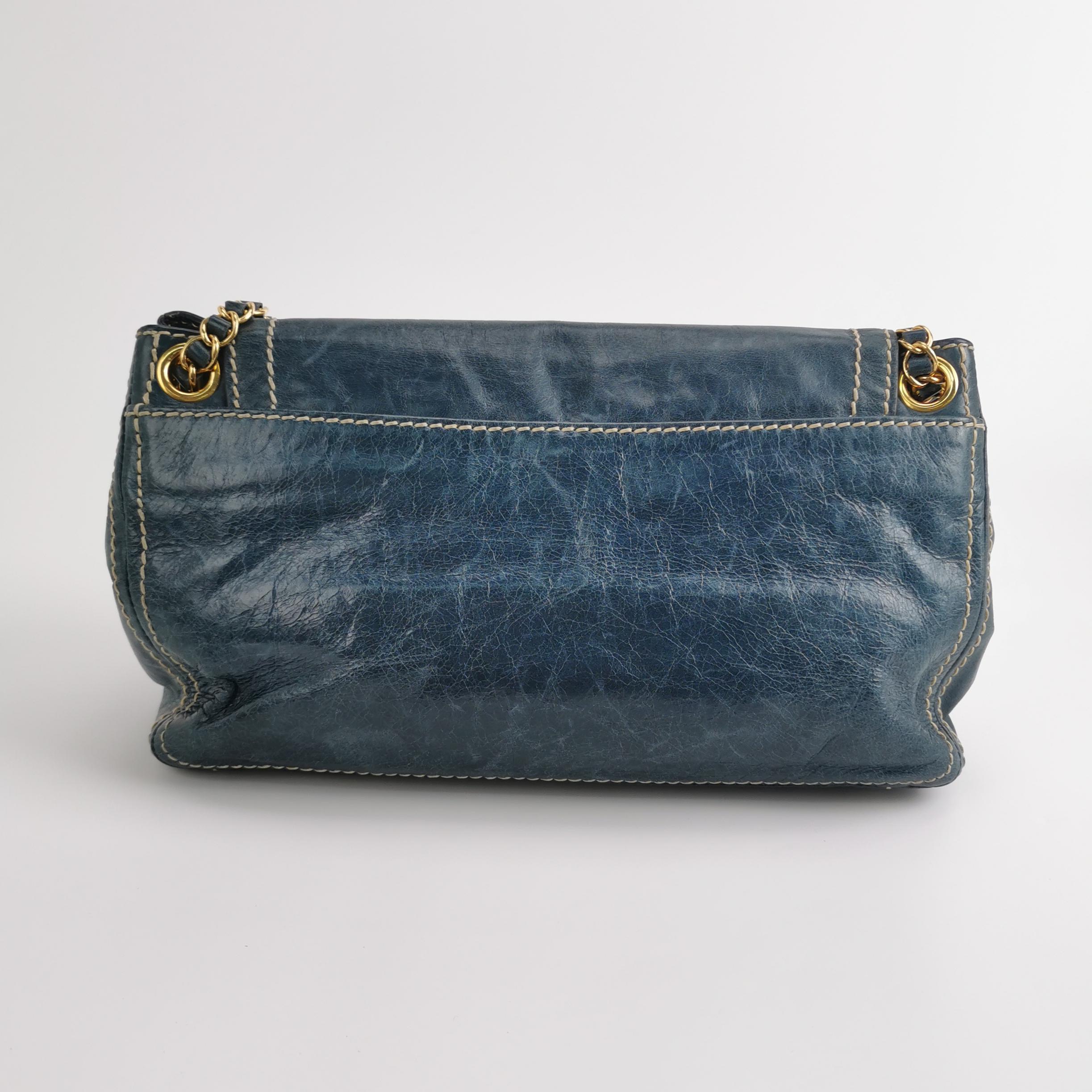 Prada Vitelloshine Chain Shoulder Bag Leather Navy — photo 5 of 25