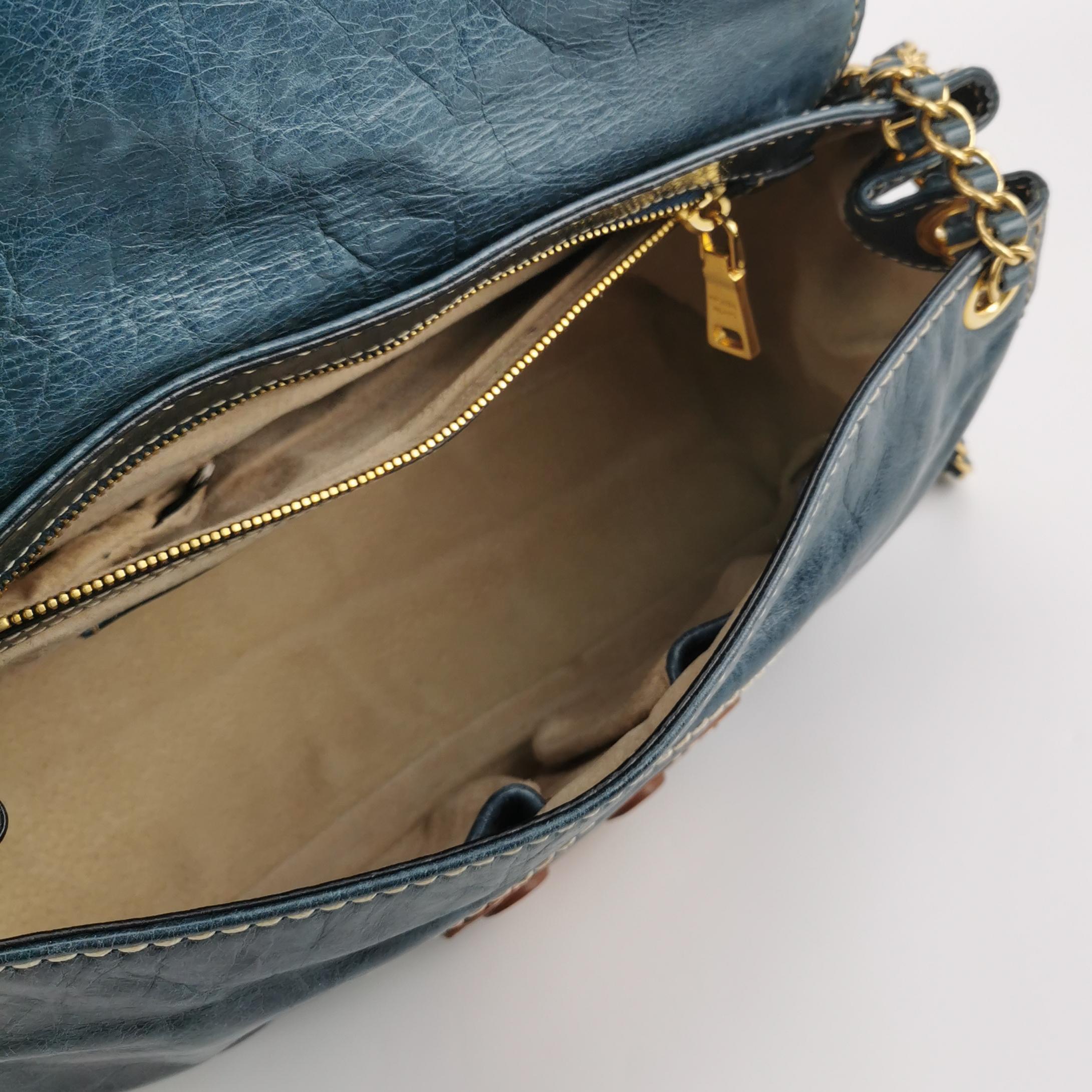 Prada Vitelloshine Chain Shoulder Bag Leather Navy — photo 7 of 25
