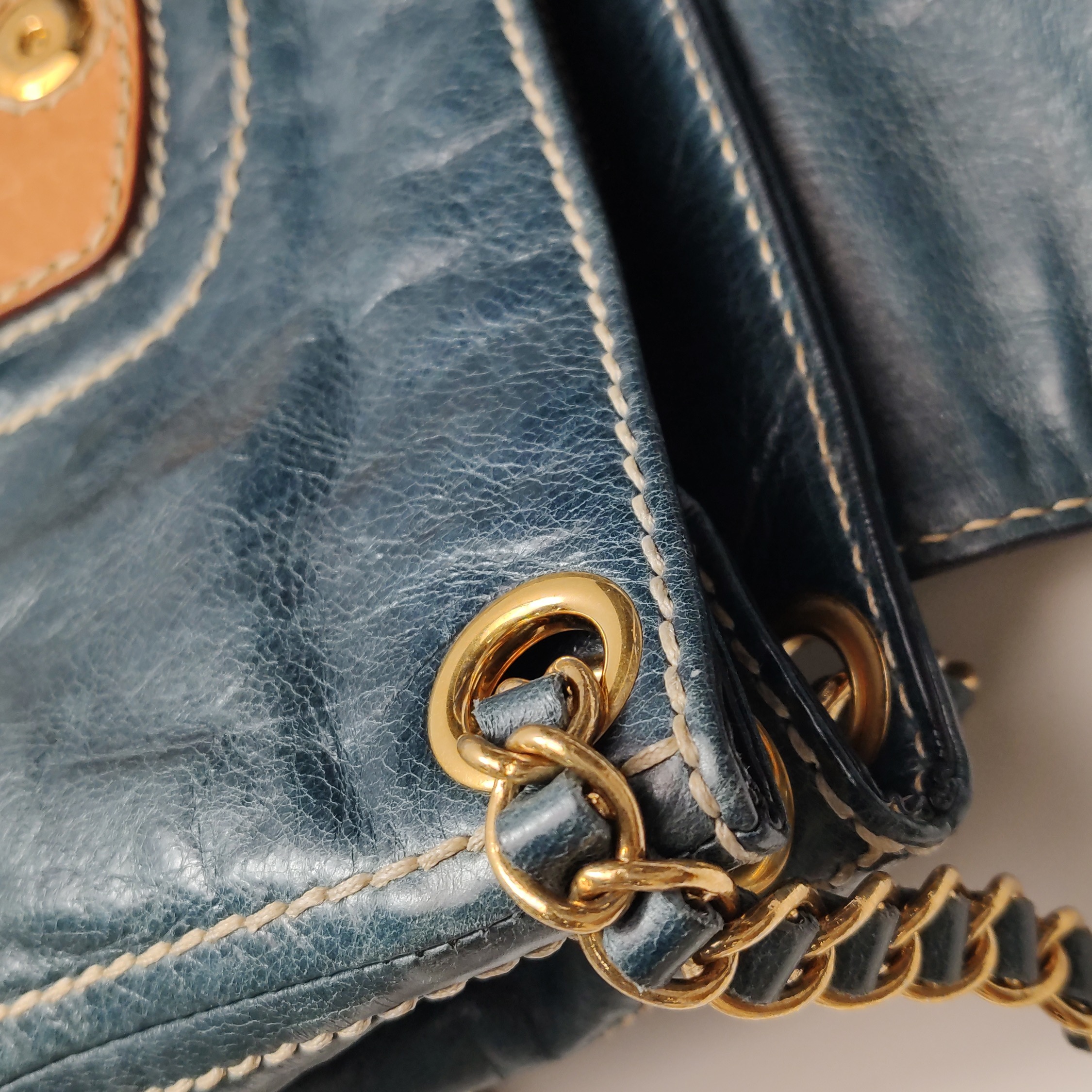 Prada Vitelloshine Chain Shoulder Bag Leather Navy — photo 12 of 25