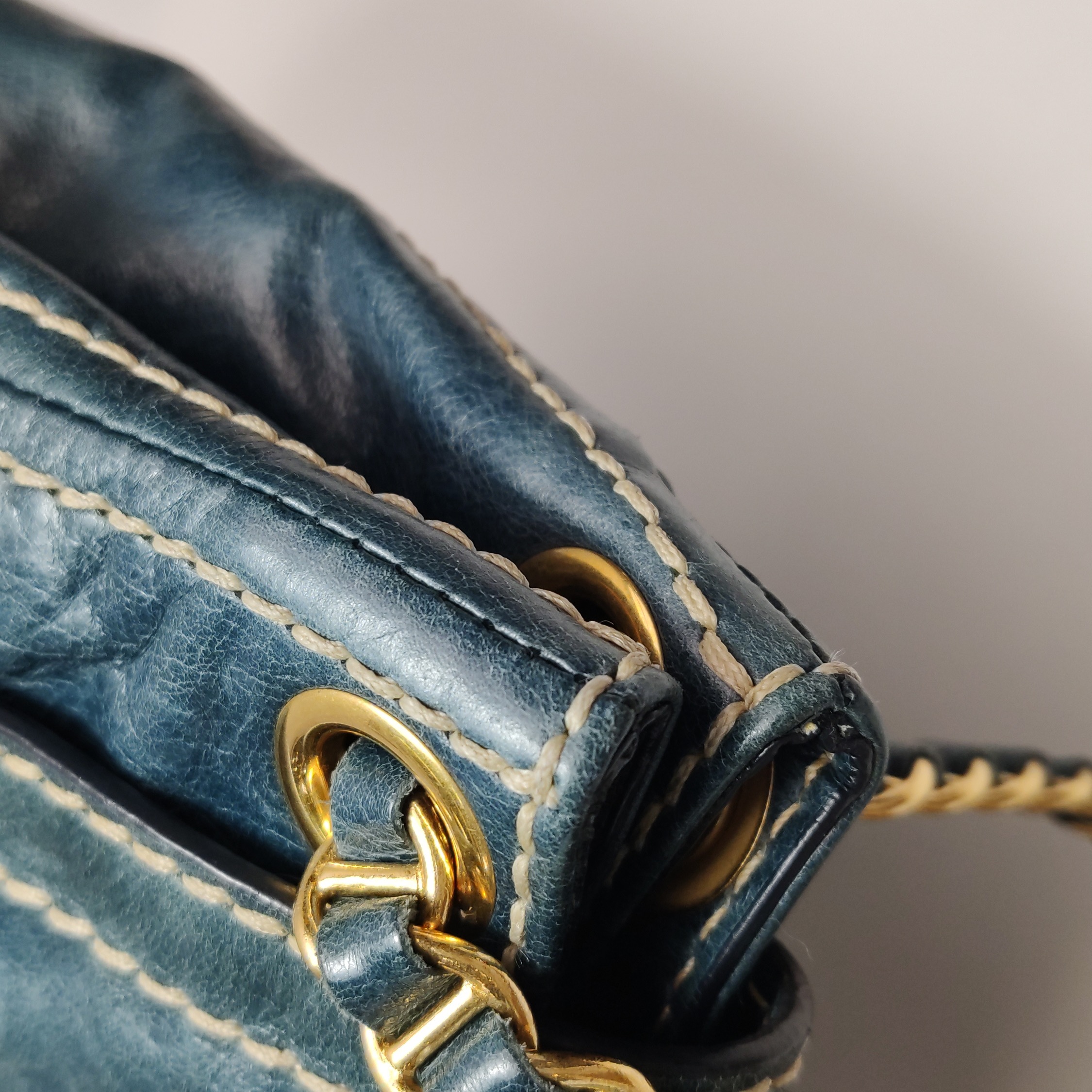 Prada Vitelloshine Chain Shoulder Bag Leather Navy — photo 15 of 25