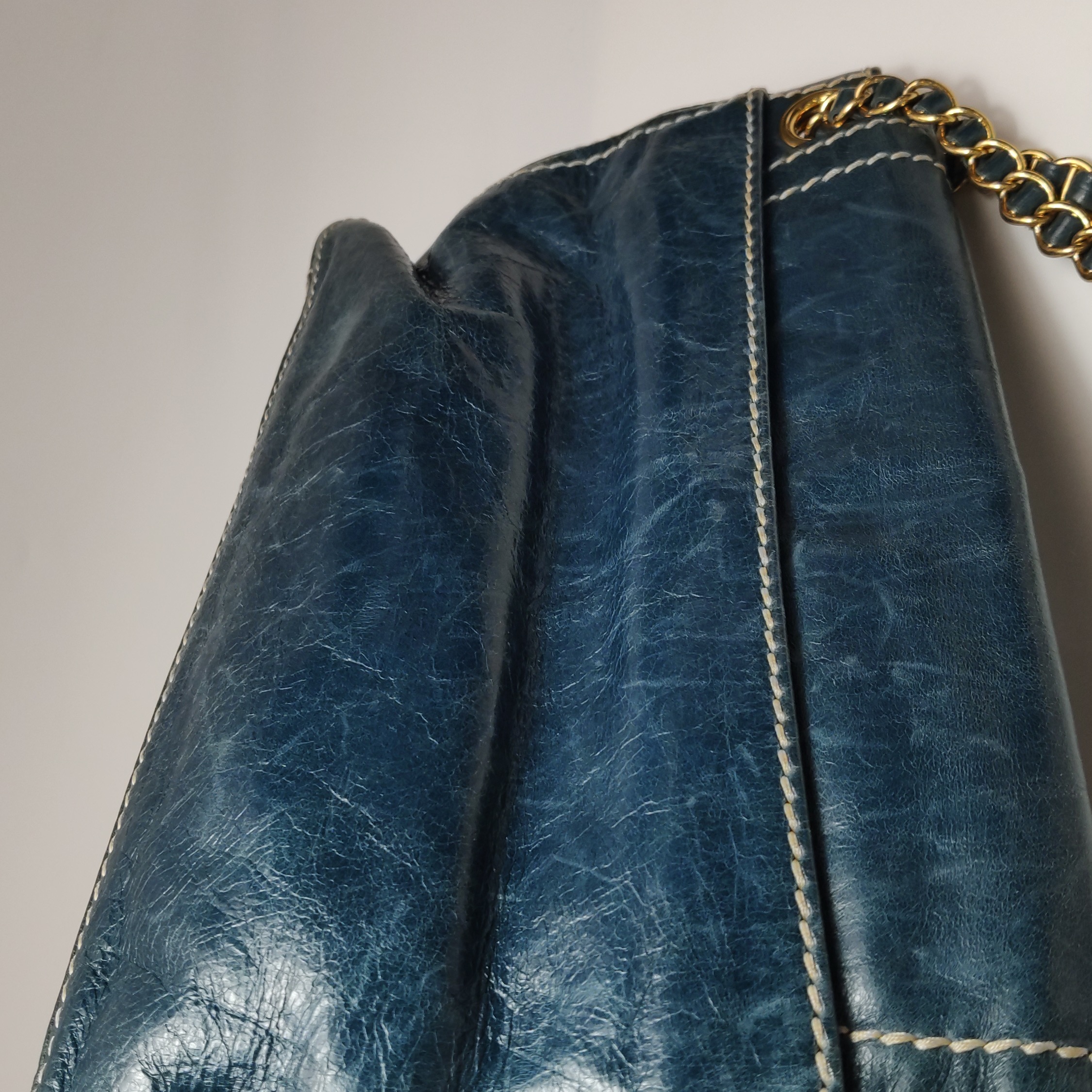 Prada Vitelloshine Chain Shoulder Bag Leather Navy — photo 13 of 25