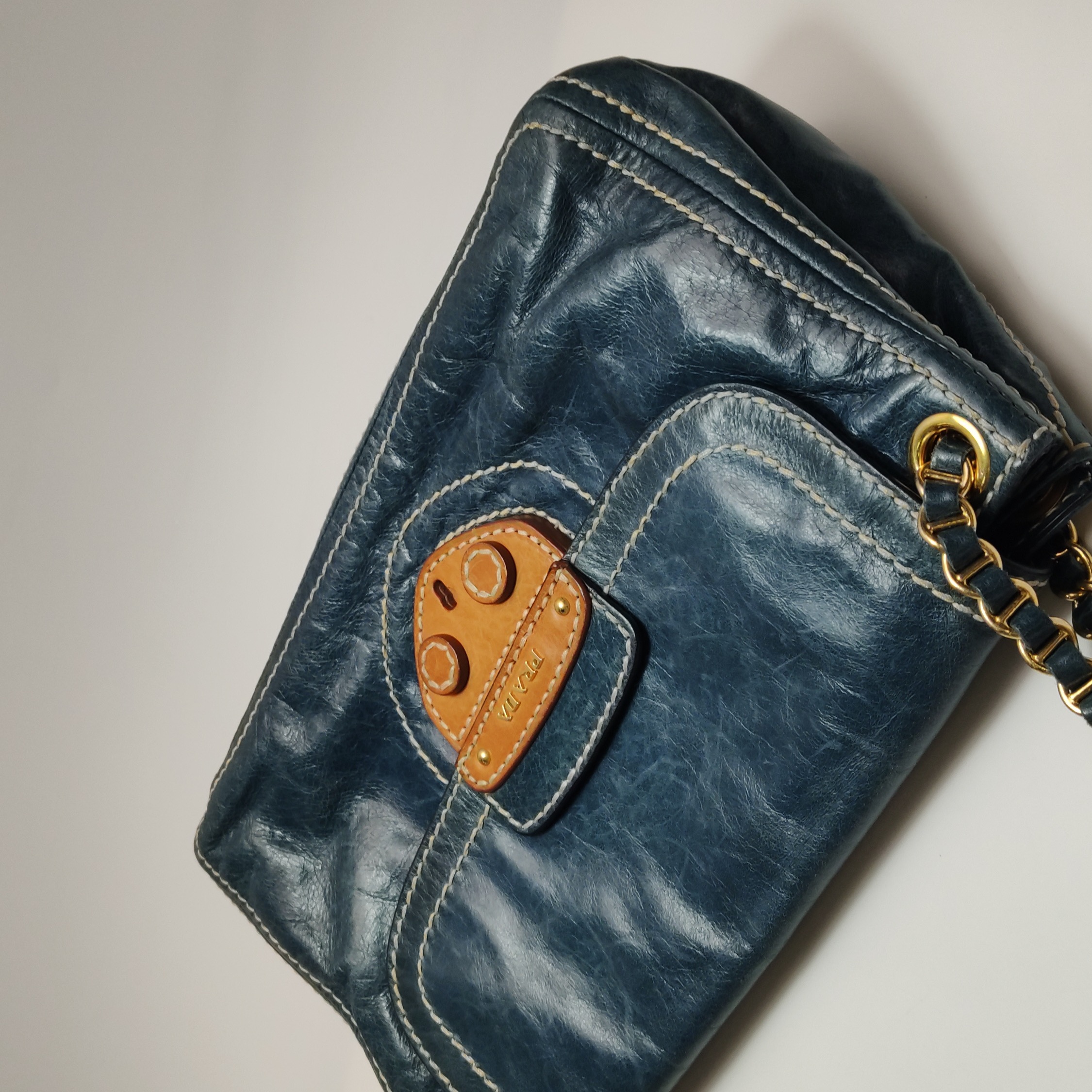Prada Vitelloshine Chain Shoulder Bag Leather Navy — photo 22 of 25